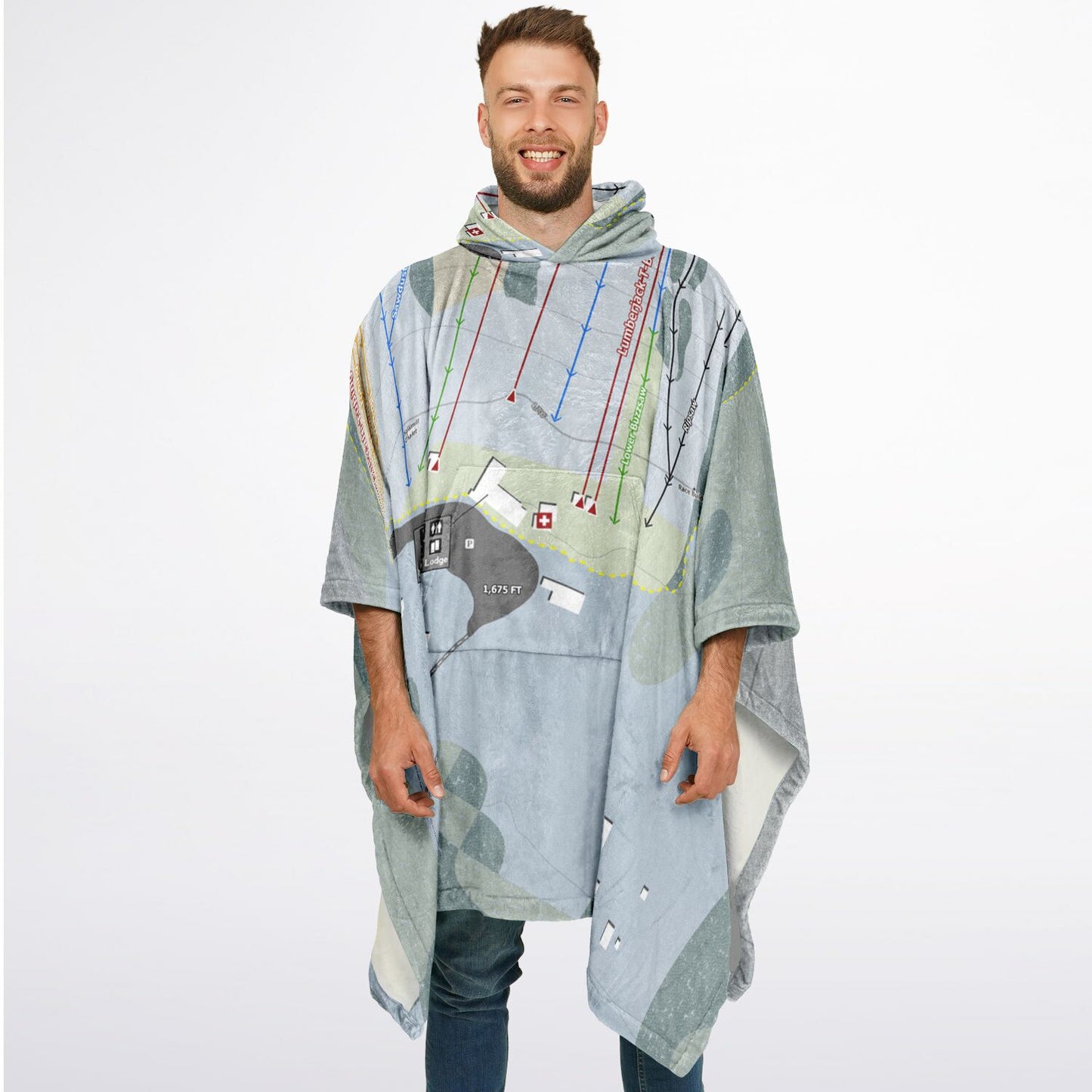 Ski Sawmill, Pennsylvania Ski Resort Map Flannel Blanket Poncho