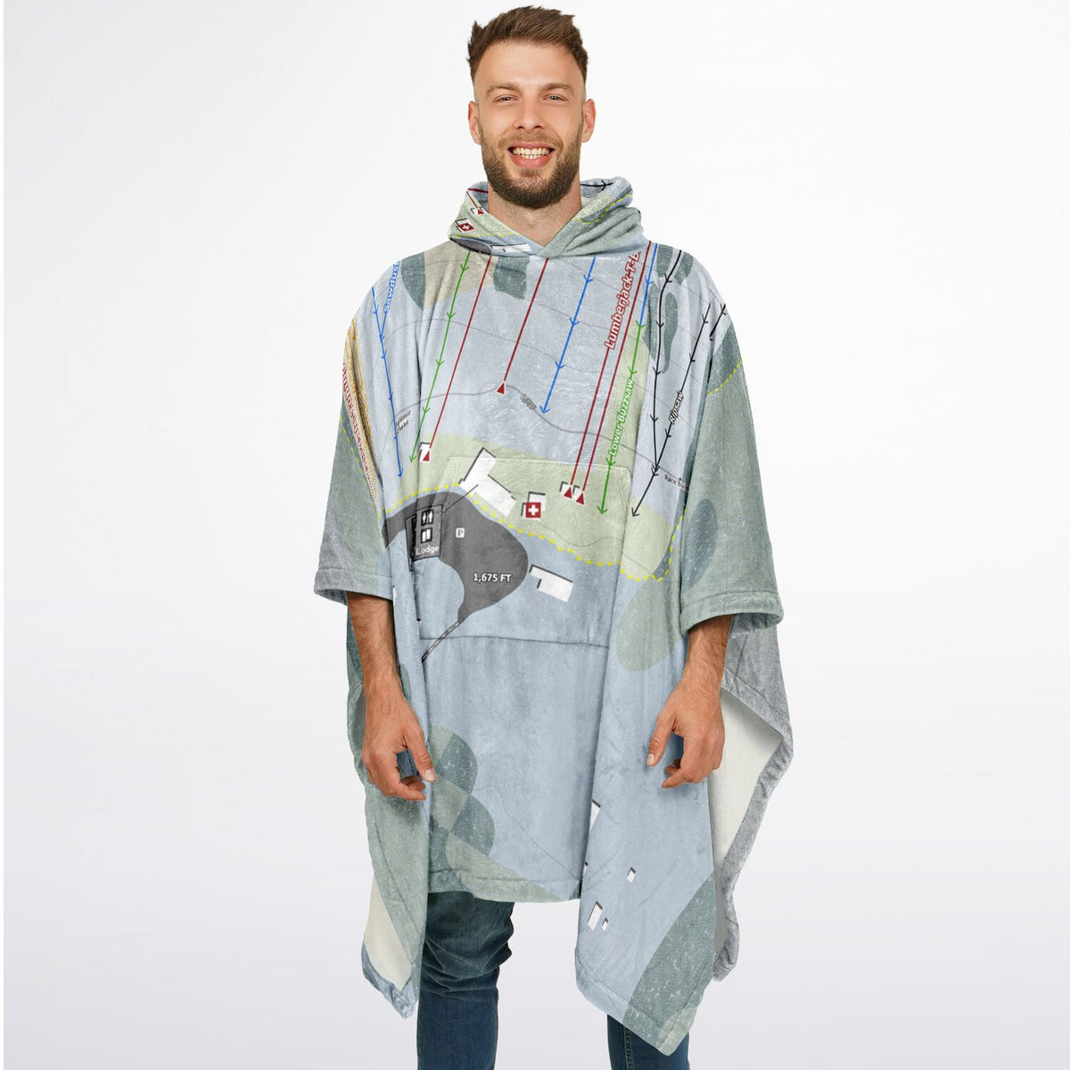 Ski Sawmill, Pennsylvania Ski Resort Map Flannel Blanket Poncho