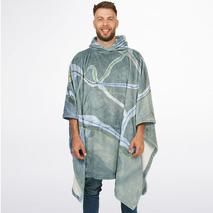 Granite Gorge, New Hampshire Ski Resort Map Flannel Blanket Poncho