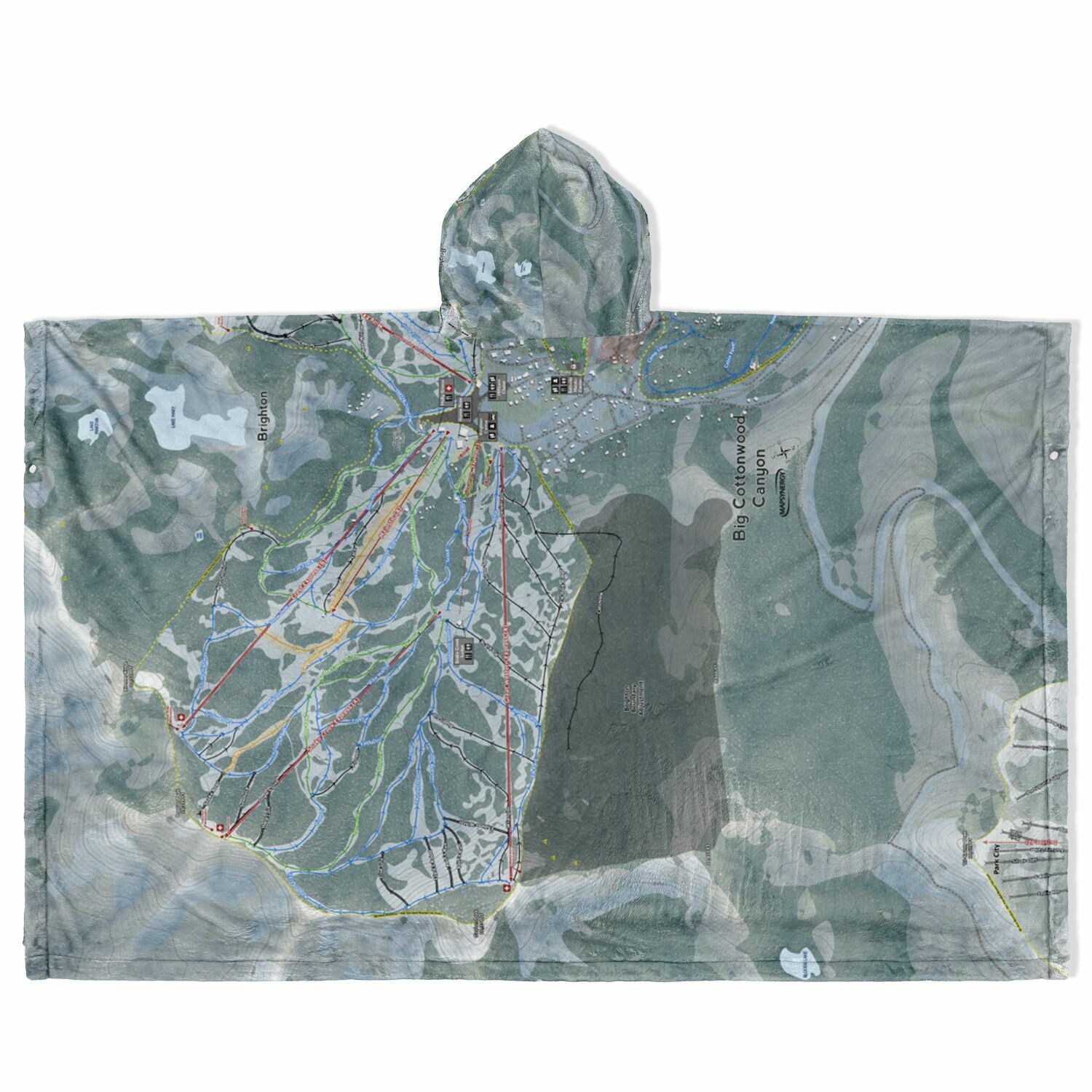 Big Cottonwood Canyon, Utah Ski Resort Map Flannel Blanket Poncho