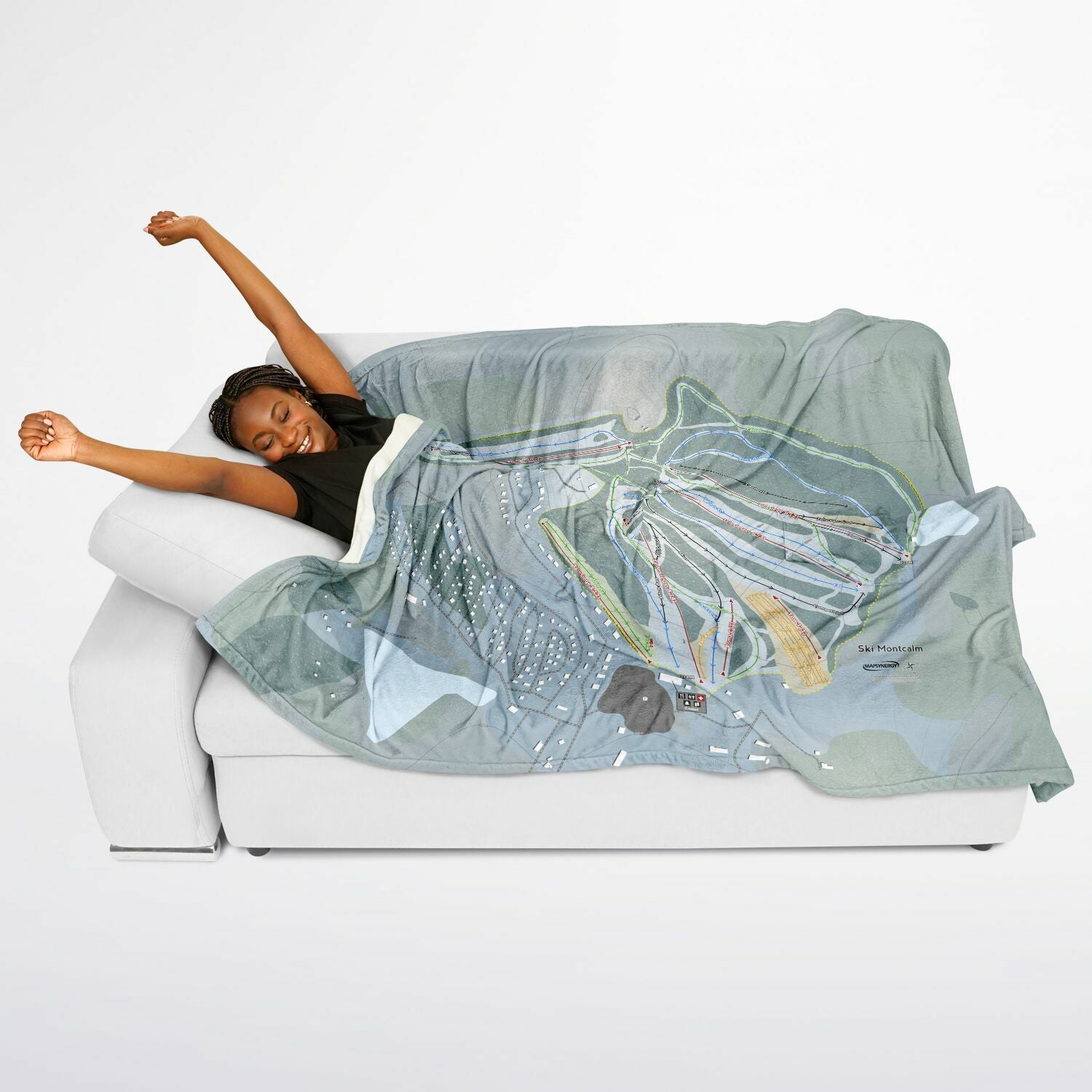 Ski Montcalm, Quebec Ski Resort Map Flannel Blanket Poncho