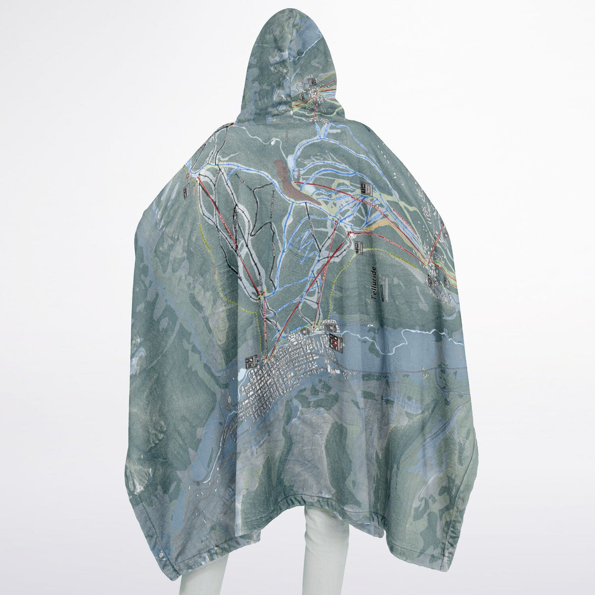 Telluride, Colorado Ski Resort Map Flannel Blanket Poncho