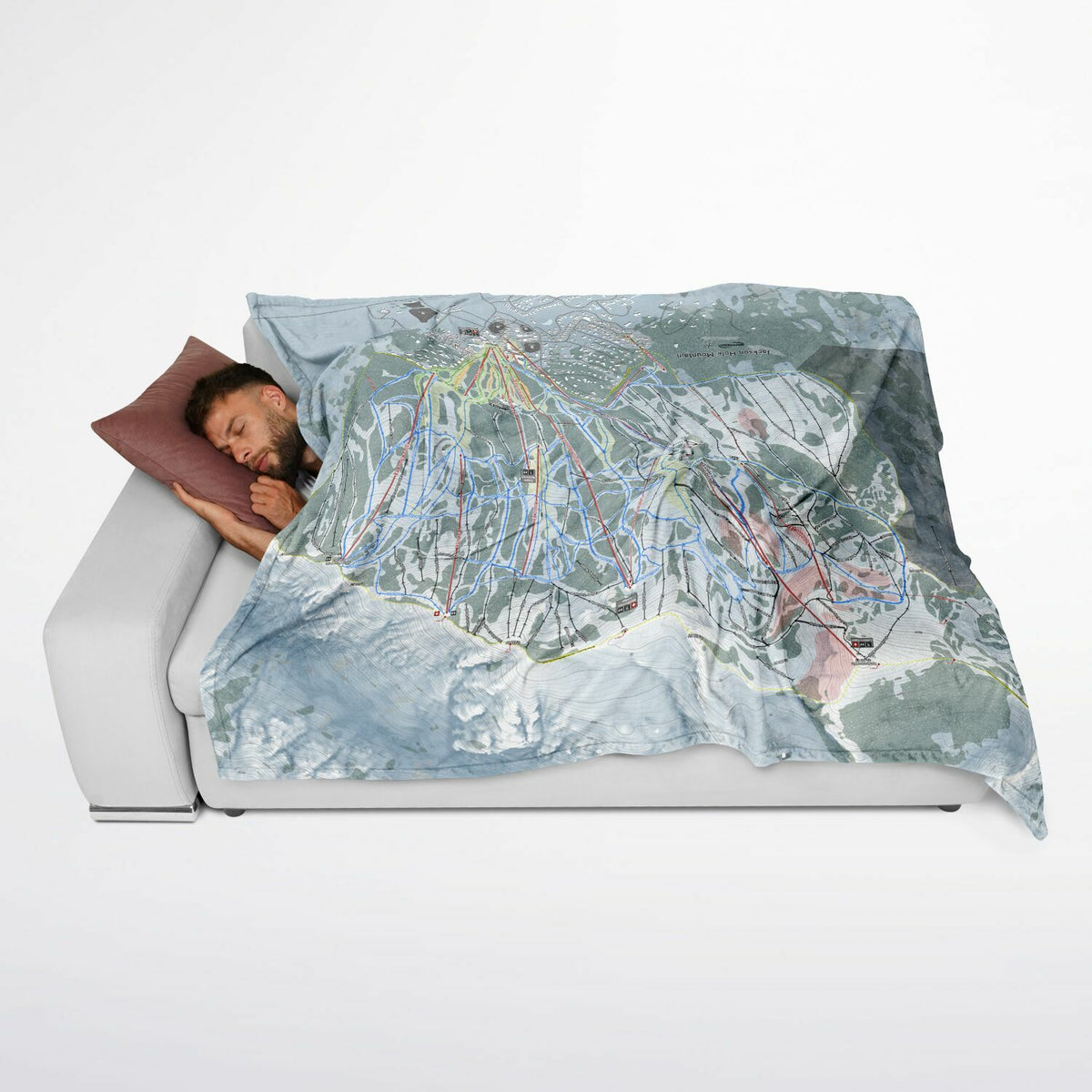 Jackson Hole Mountain, Wyoming Ski Resort Map Flannel Blanket Poncho