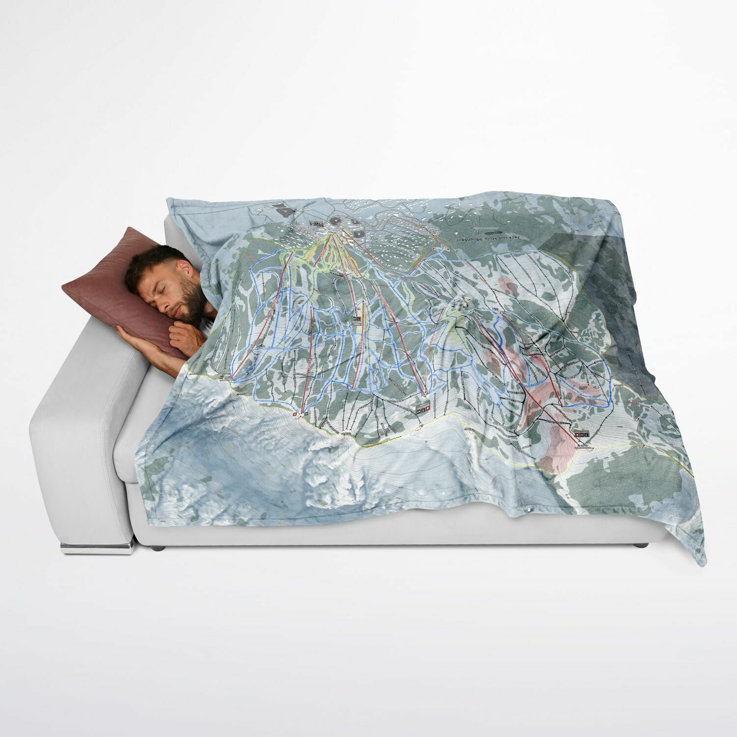 Jackson Hole Mountain, Wyoming Ski Resort Map Flannel Blanket Poncho