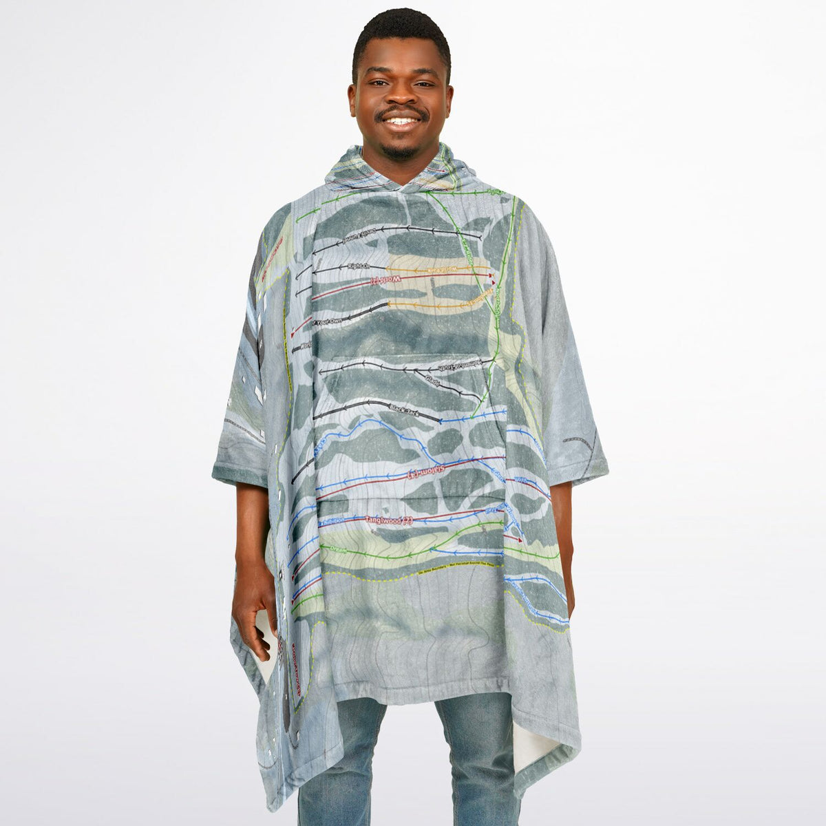 Kissing Bridge, New York Ski Resort Map Flannel Blanket Poncho
