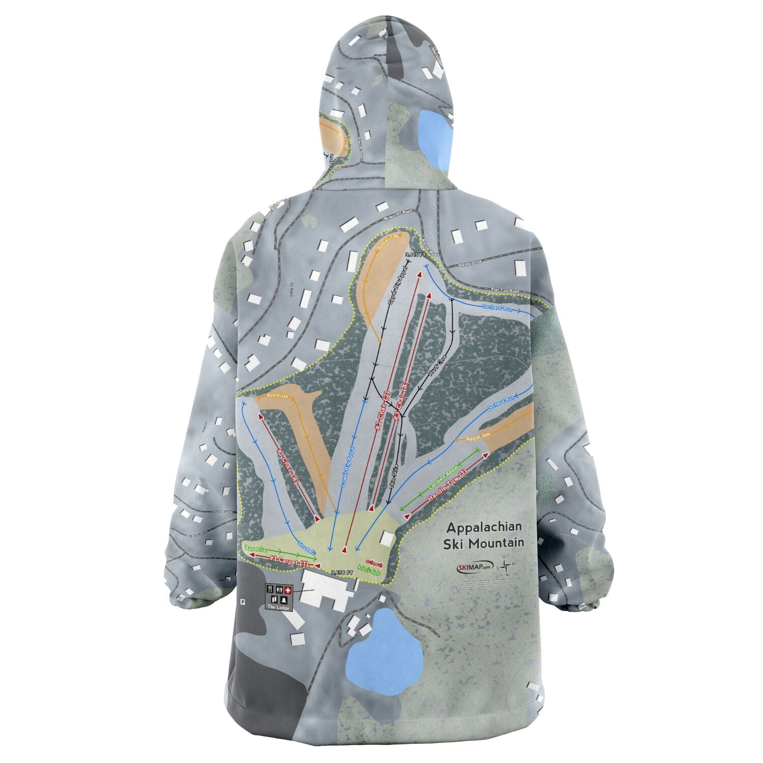 Appalachian Ski Mountain, North Carolina Ski Trail Map Snug Hoodie