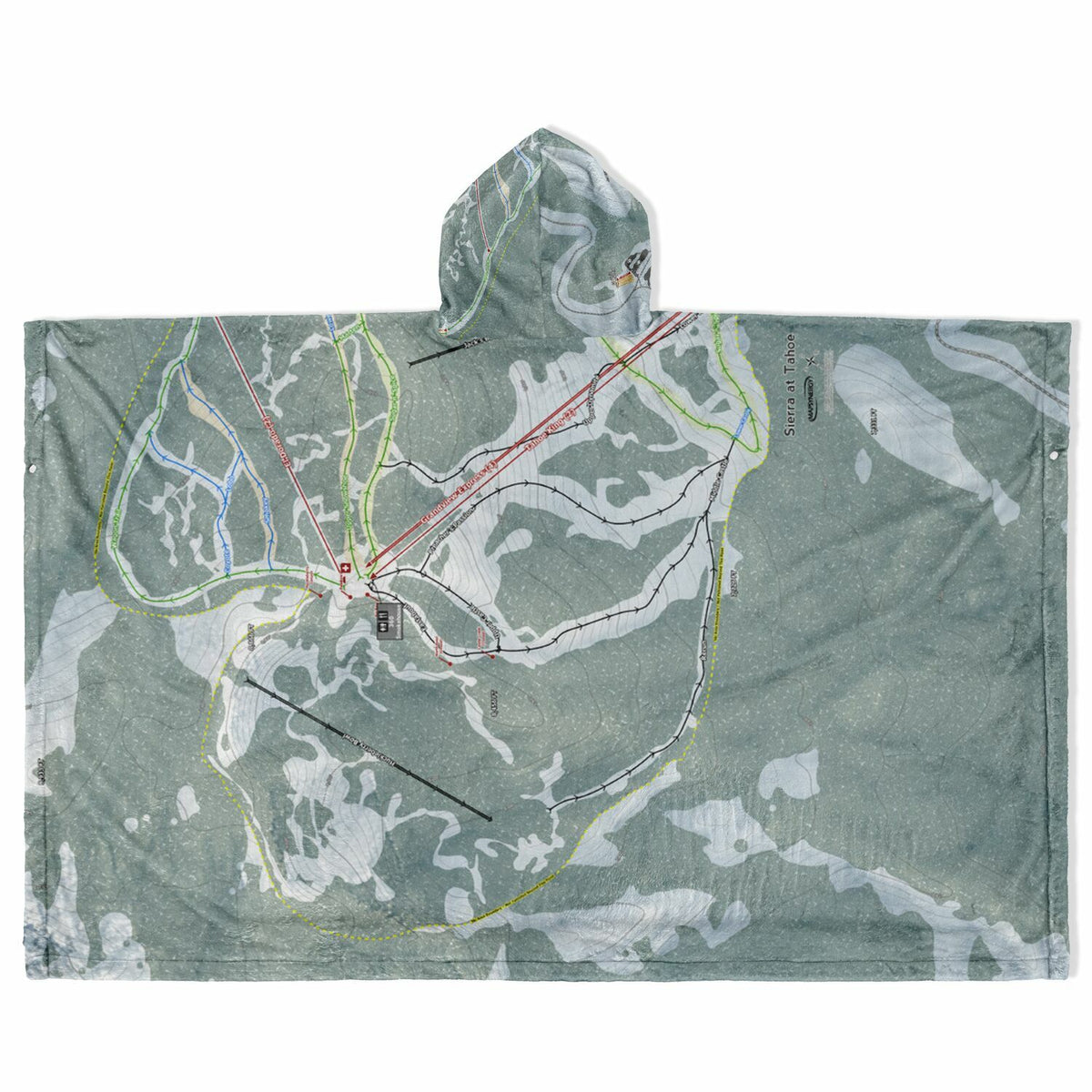 Sierra At Tahoe, California Ski Resort Map Flannel Blanket Poncho