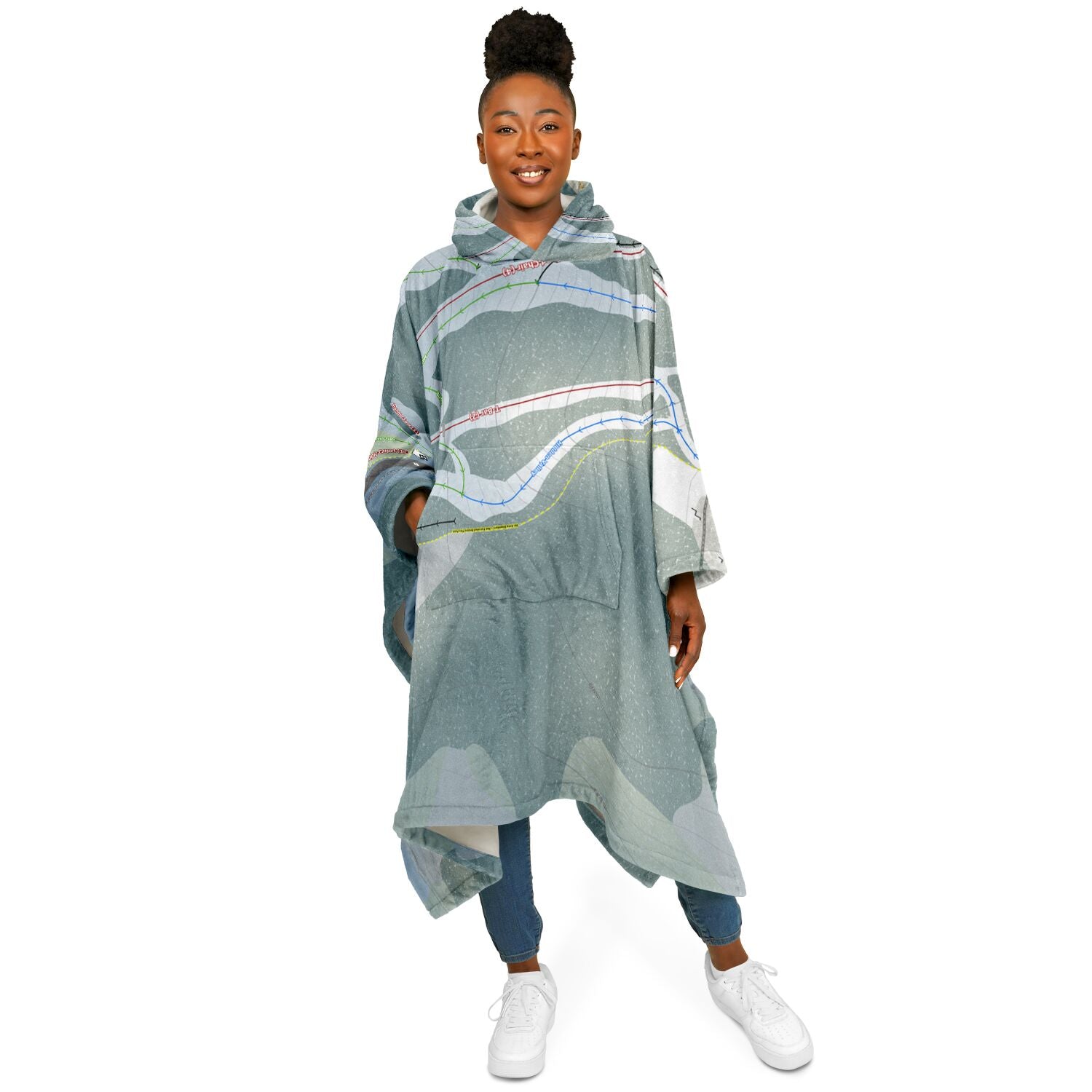 Hidden Valley, Alberta Ski Resort Map Flannel Blanket Poncho