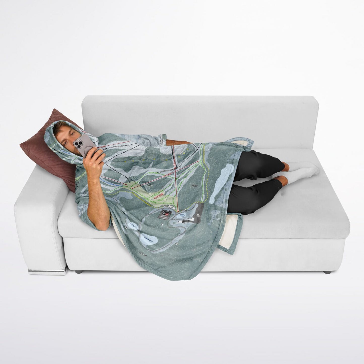 Mt Baker, Washington Ski Resort Map Flannel Blanket Poncho
