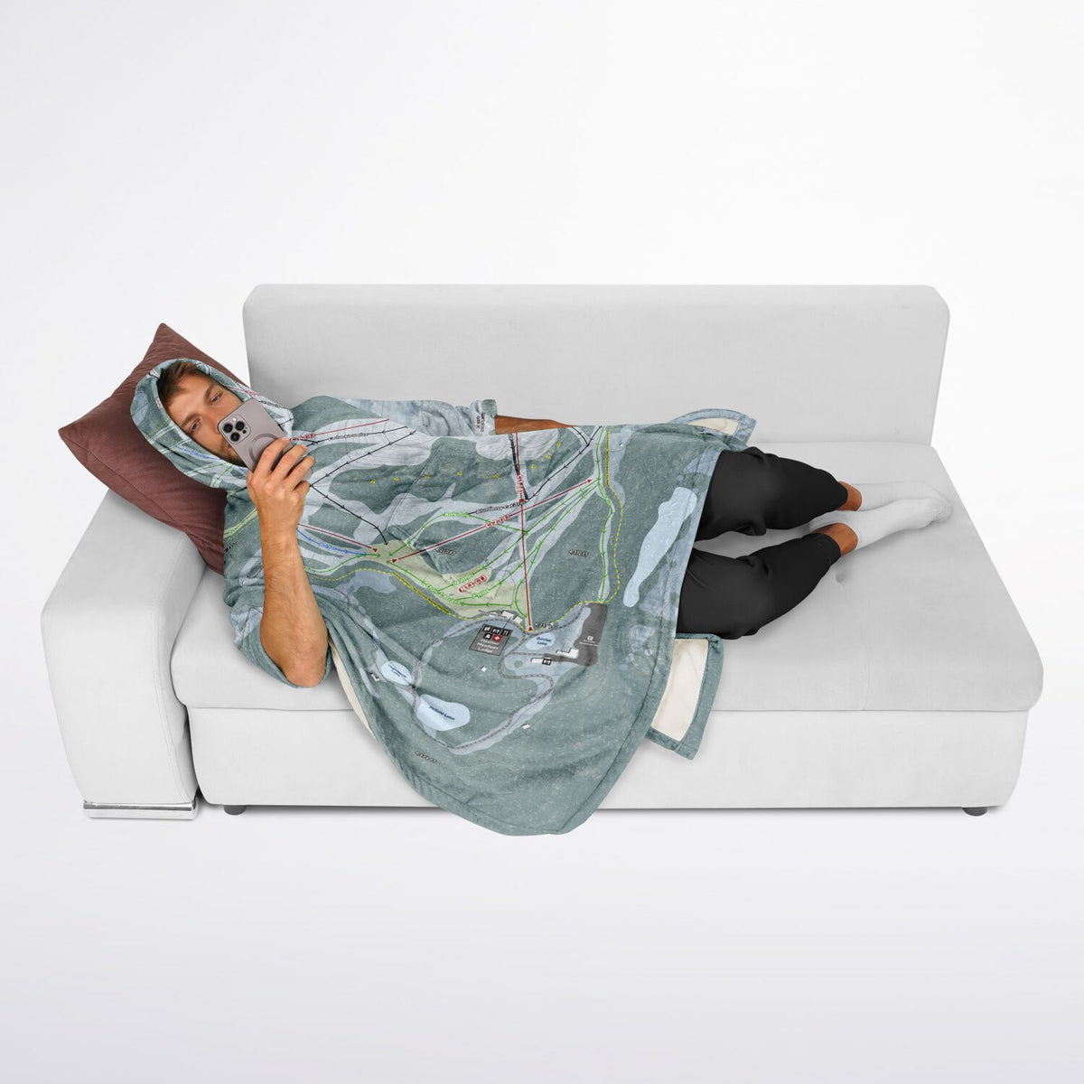 Mt Baker, Washington Ski Resort Map Flannel Blanket Poncho
