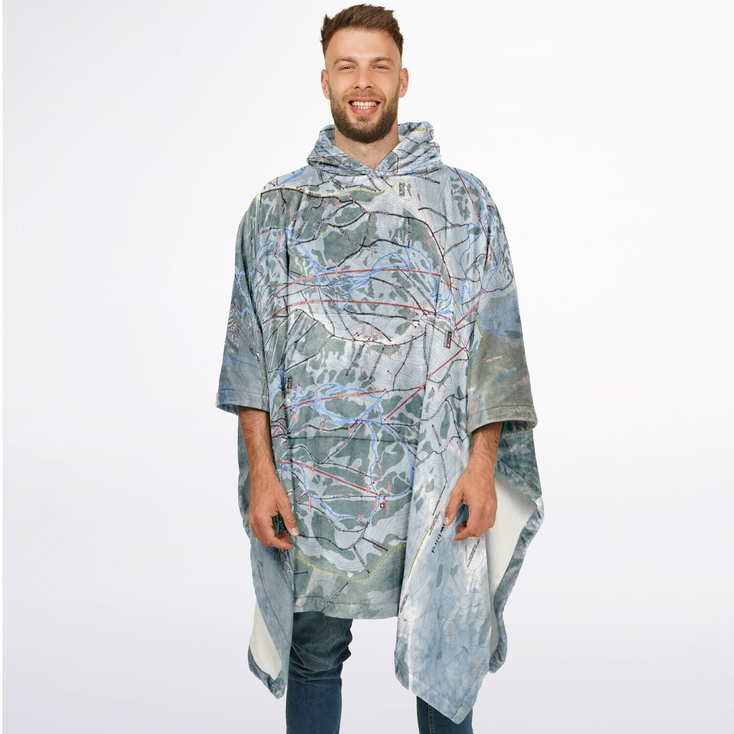 Little Cottonwood Canyon, Utah Ski Resort Map Flannel Blanket Poncho