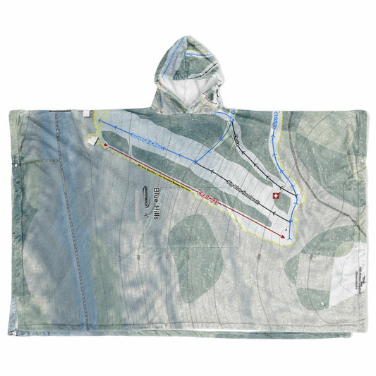 Blue Hills, Massachusetts Ski Resort Map Flannel Blanket Poncho