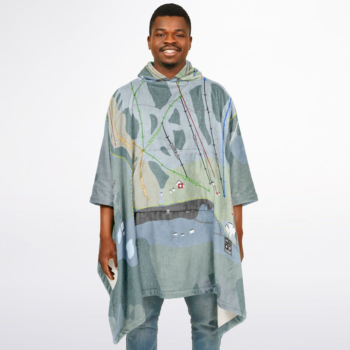 Hilltop, Alaska Ski Resort Map Flannel Blanket Poncho