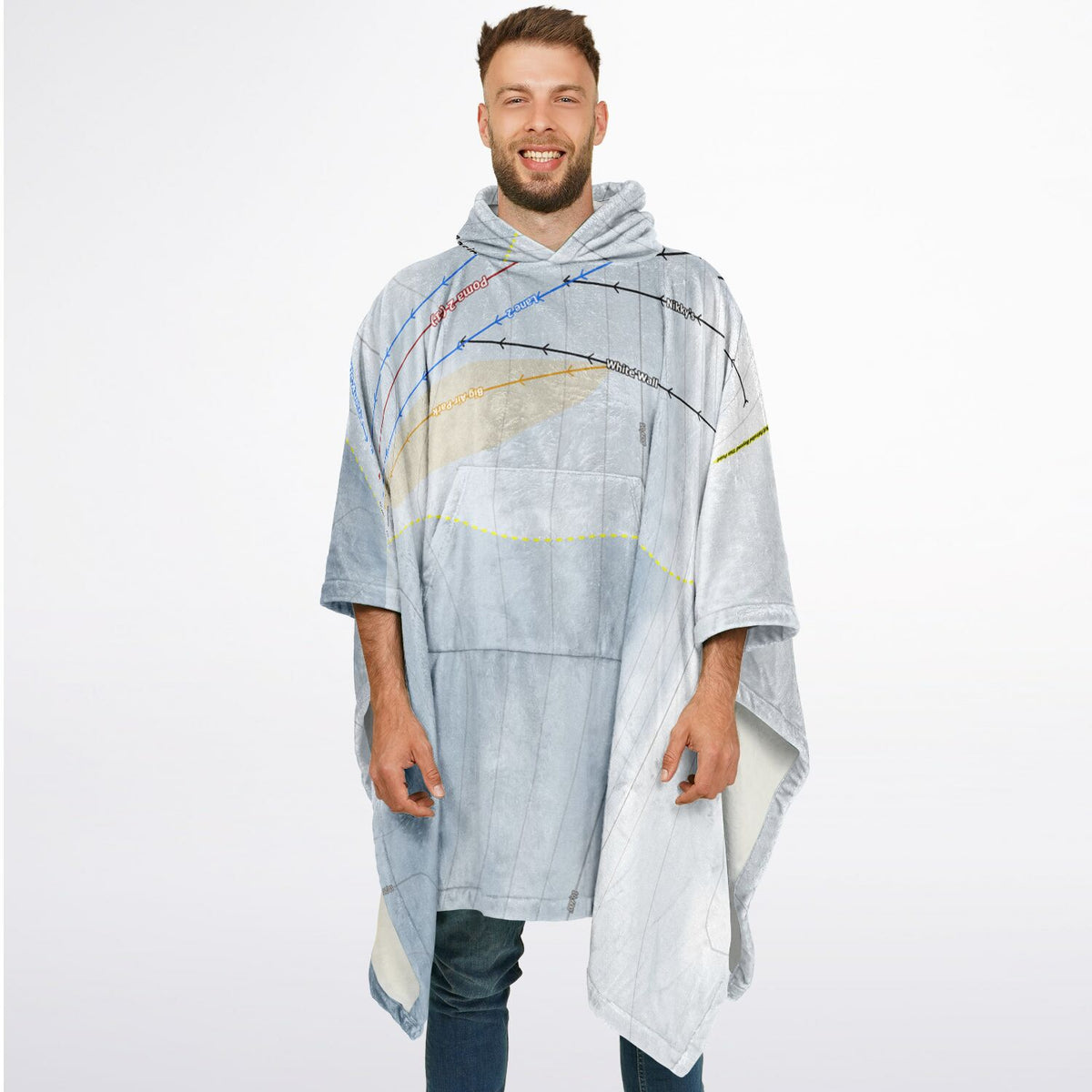 Beartooth Basin, Wyoming Ski Resort Map Flannel Blanket Poncho
