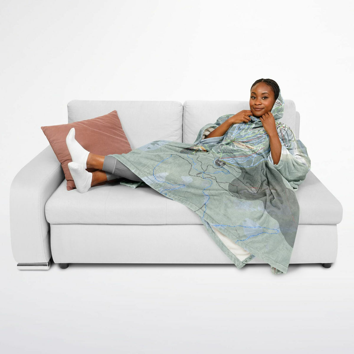 Big White, British Columbia Ski Resort Map Flannel Blanket Poncho