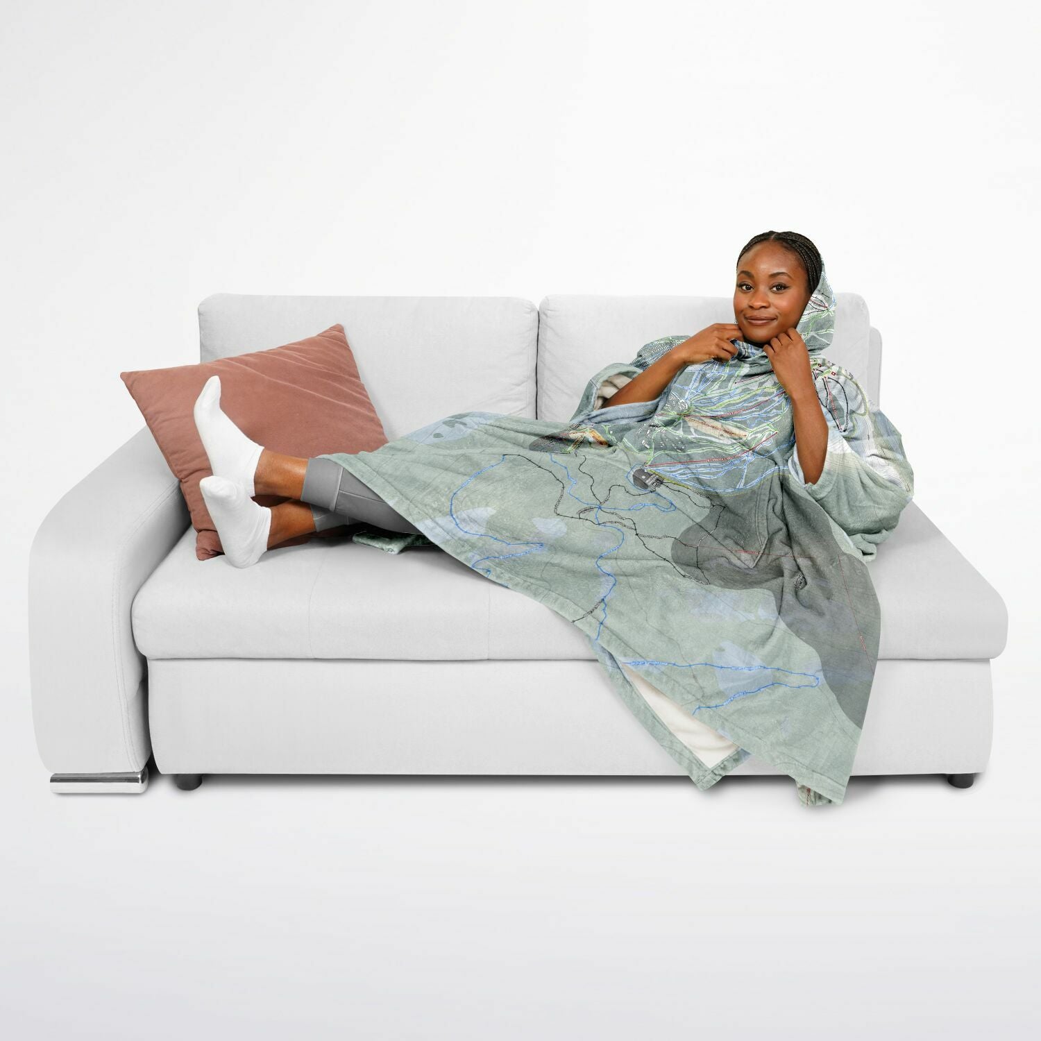 Big White, British Columbia Ski Resort Map Flannel Blanket Poncho