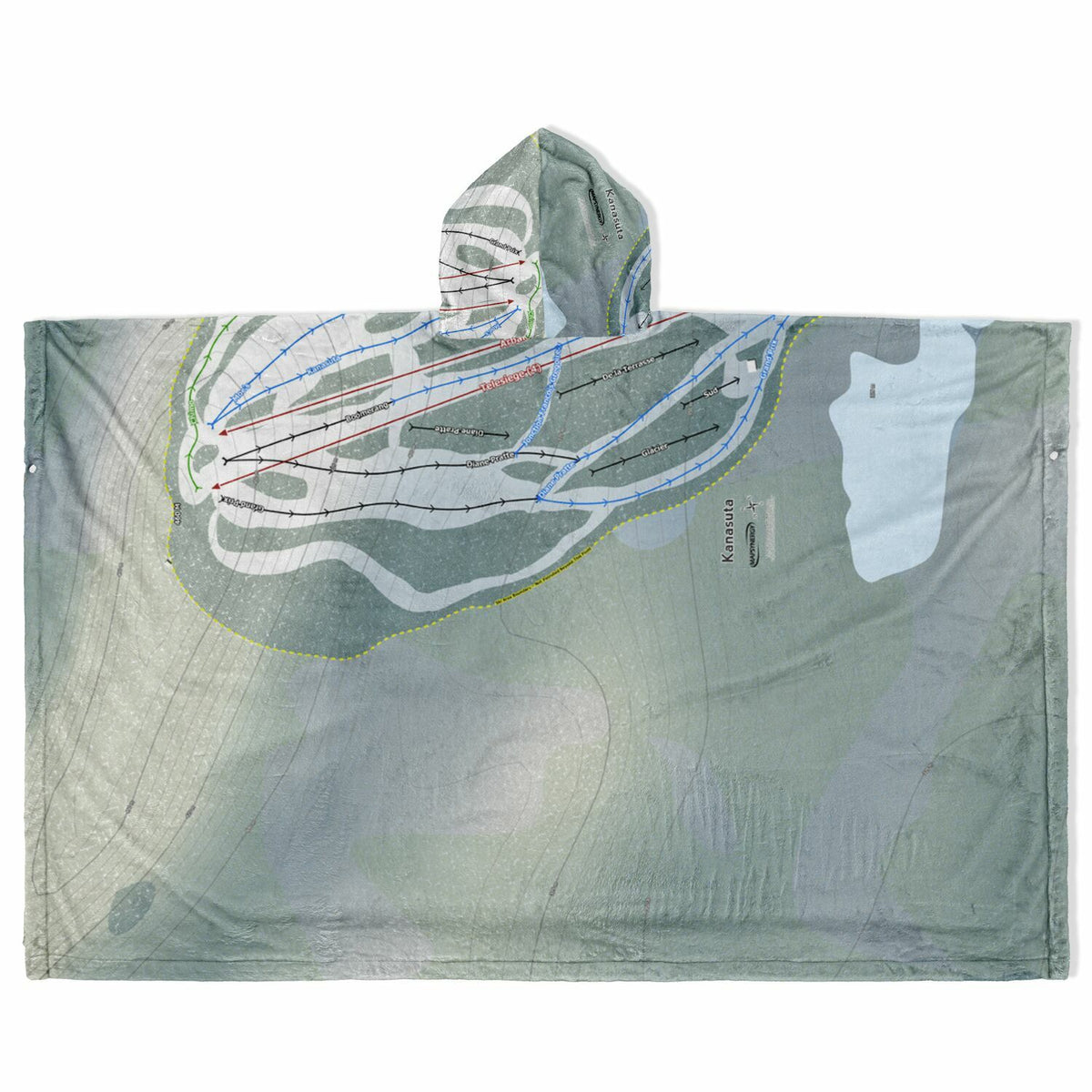 Kanasuta, Quebec Ski Resort Map Flannel Blanket Poncho