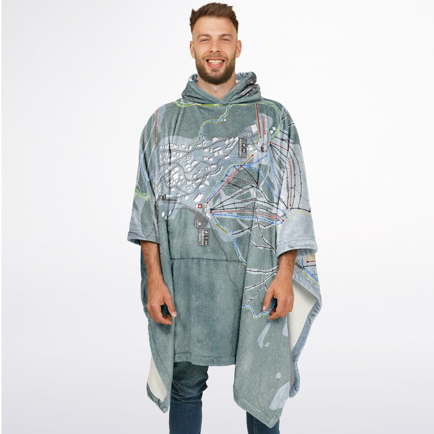 Falls Creek, Australia Ski Resort Map Flannel Blanket Poncho - Powderaddicts