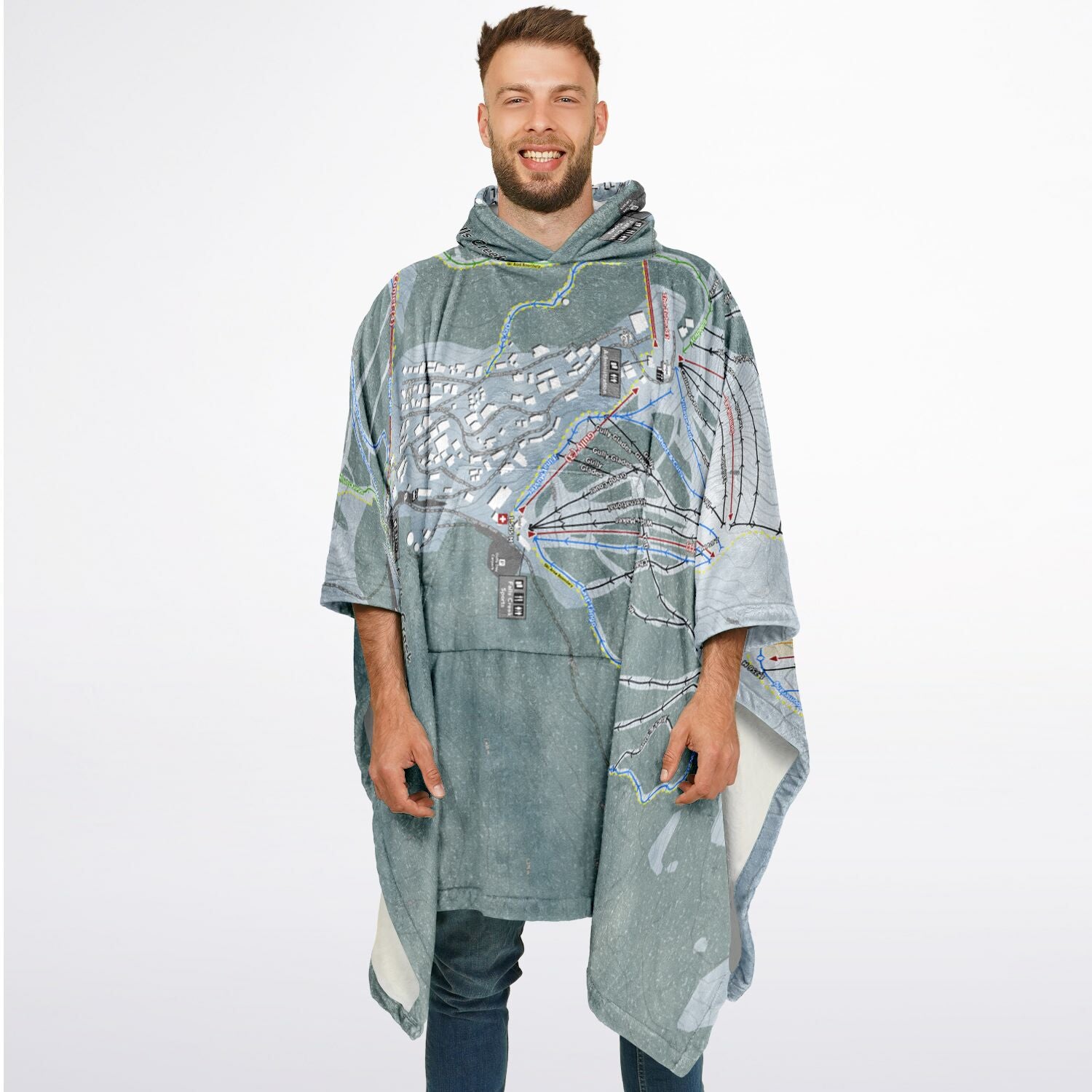 Falls Creek, Australia Ski Resort Map Flannel Blanket Poncho - Powderaddicts