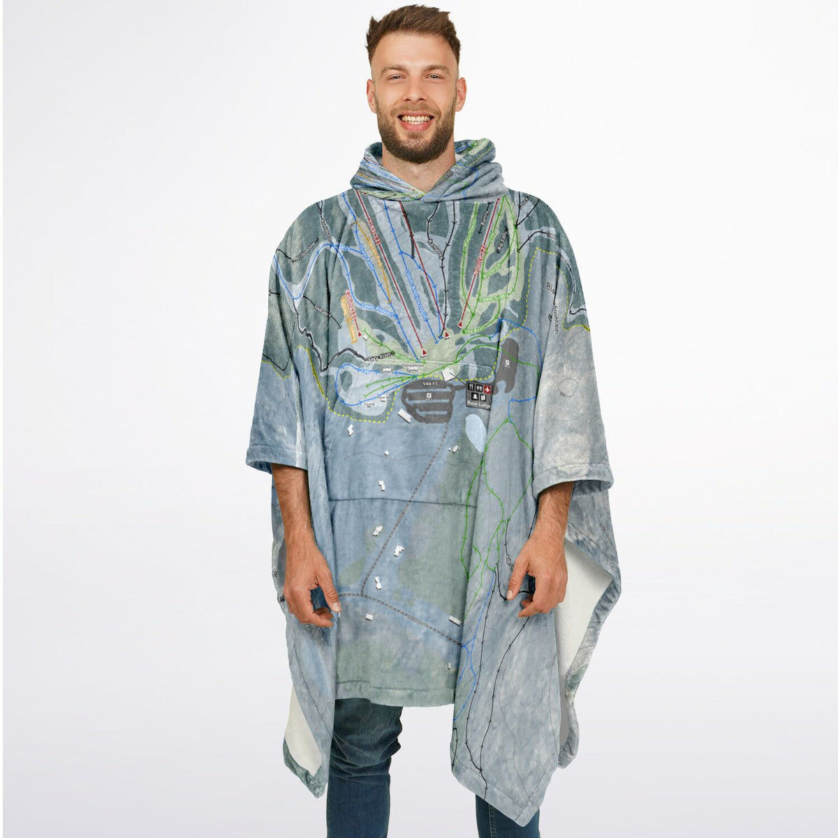 Black Mountain of Maine, Maine Ski Resort Map Flannel Blanket Poncho