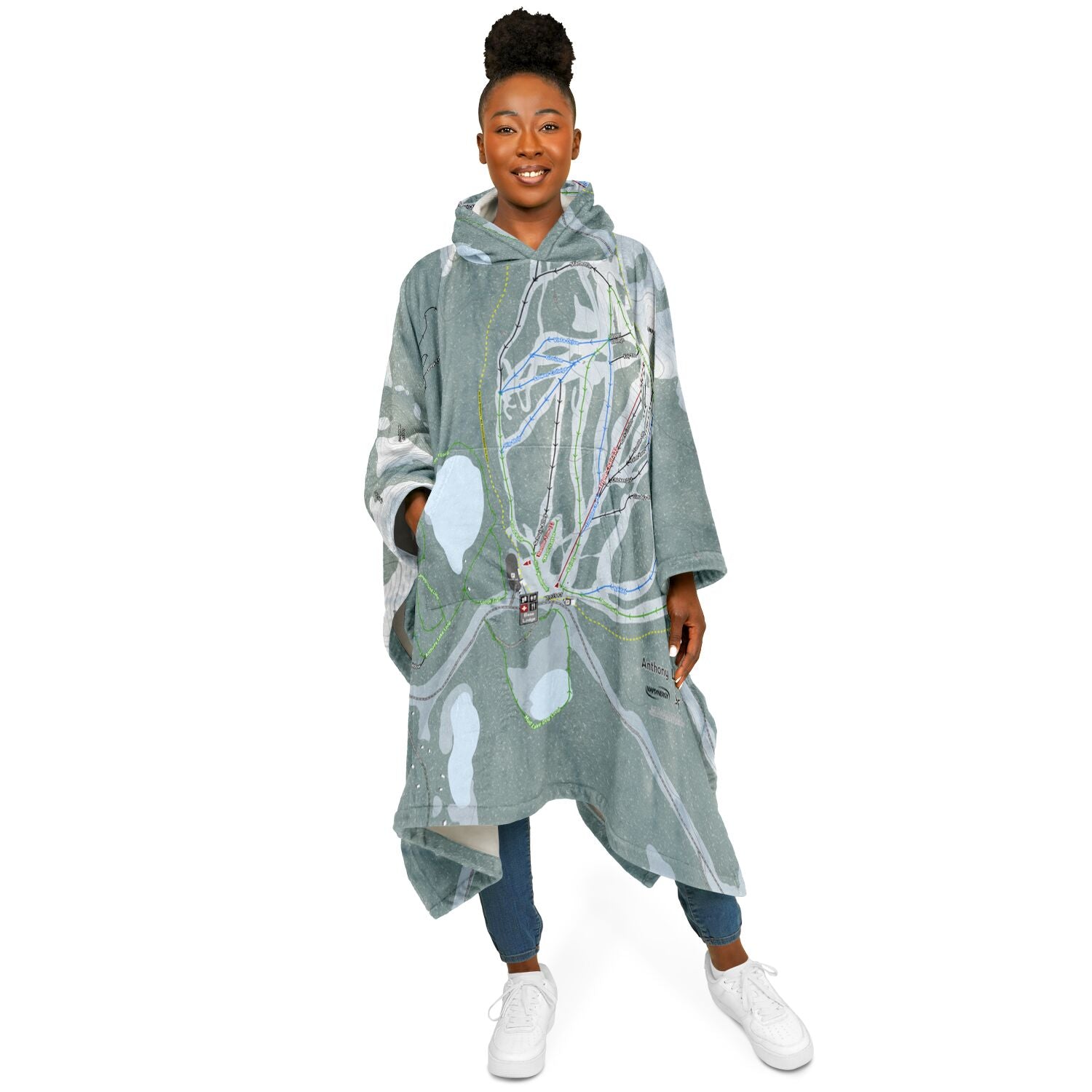 Anthony Lakes, Oregon Ski Resort Map Flannel Blanket Poncho