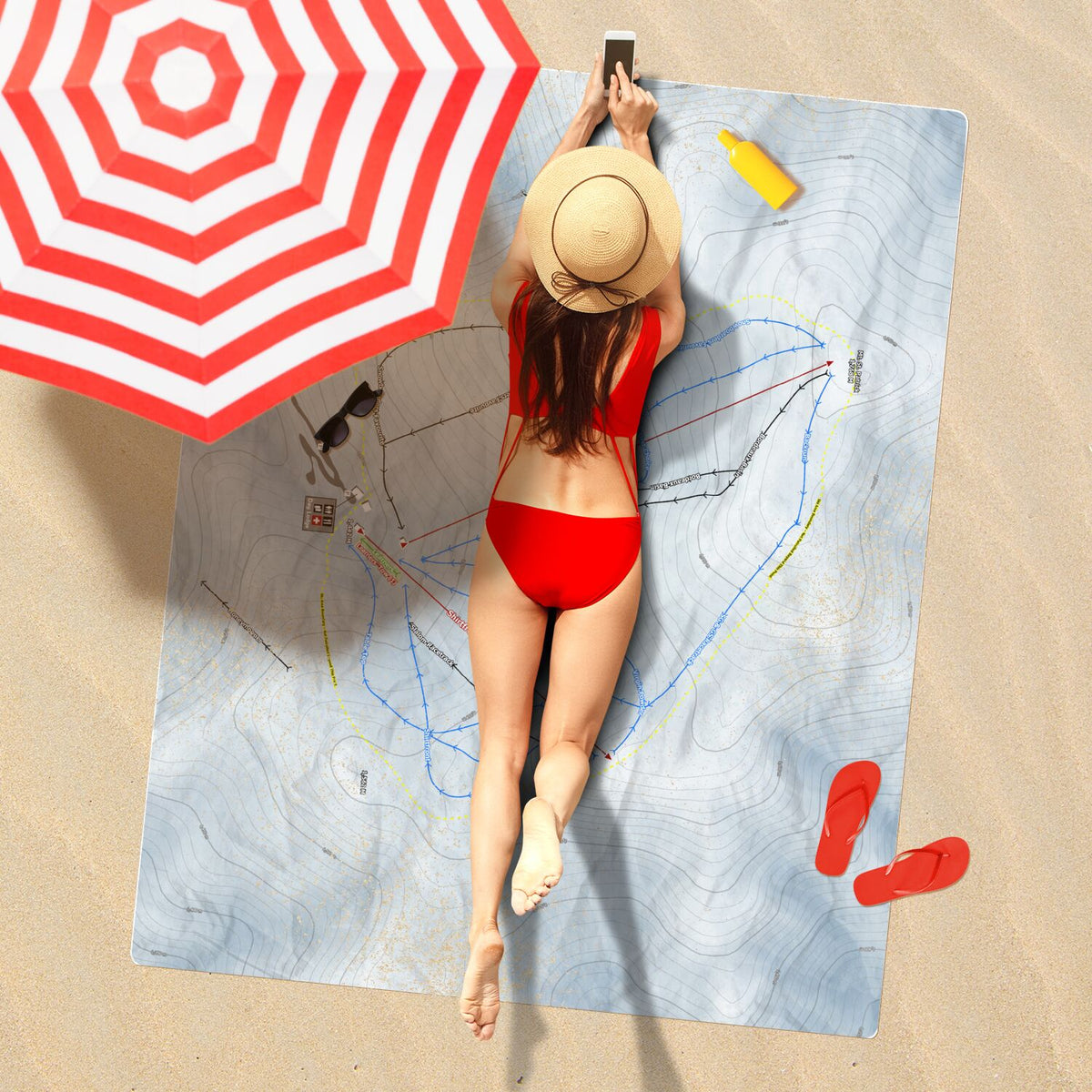 Hanmer Springs, New Zealand Ski Resort Map Printed Beach Towel