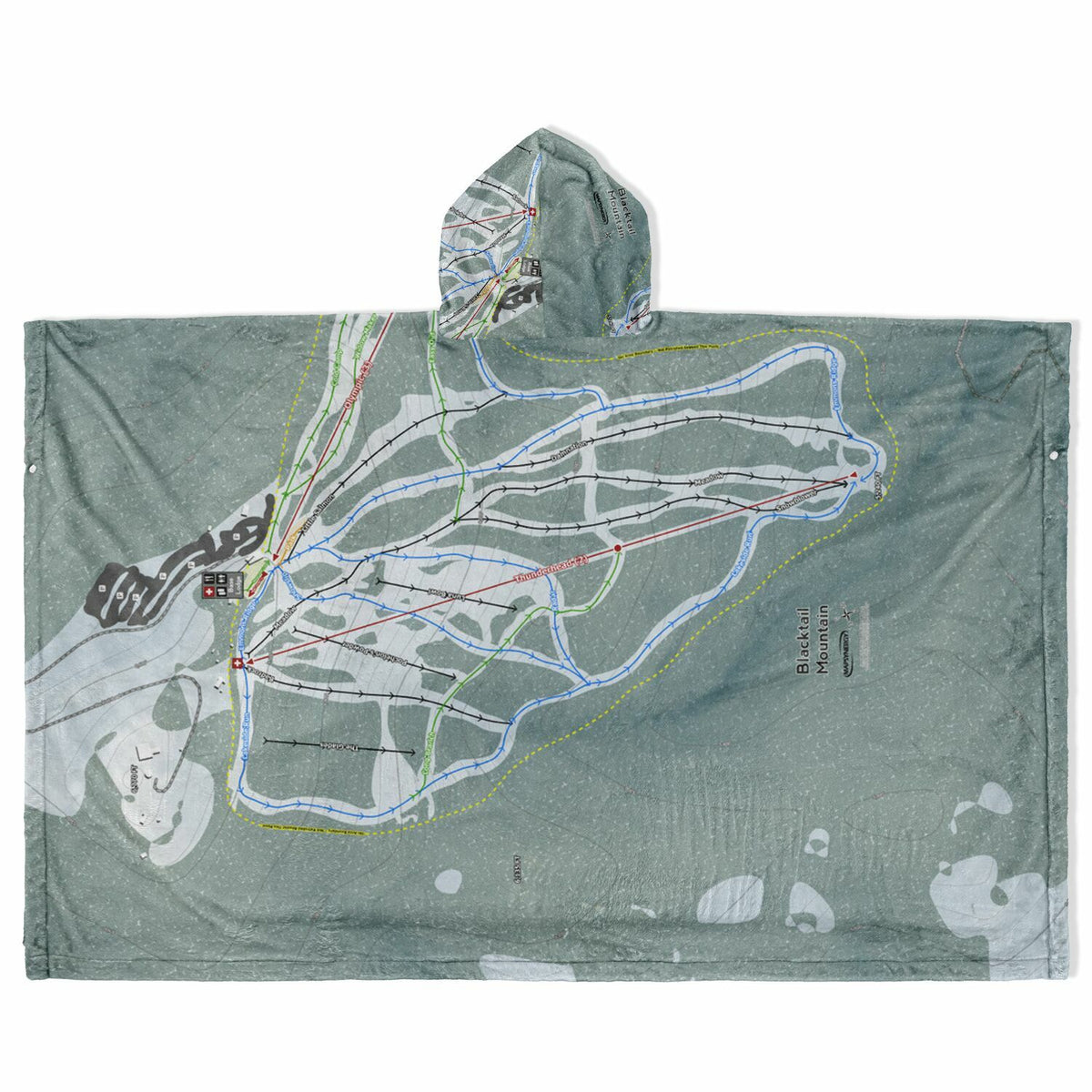 Blacktail Mountain, Montana Ski Resort Map Flannel Blanket Poncho