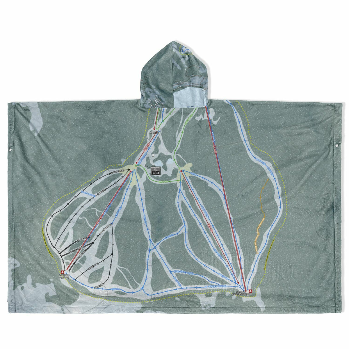 June Mountain, California Ski Resort Map Flannel Blanket Poncho