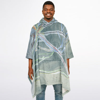 Plattekill, New York Ski Resort Map Flannel Blanket Poncho