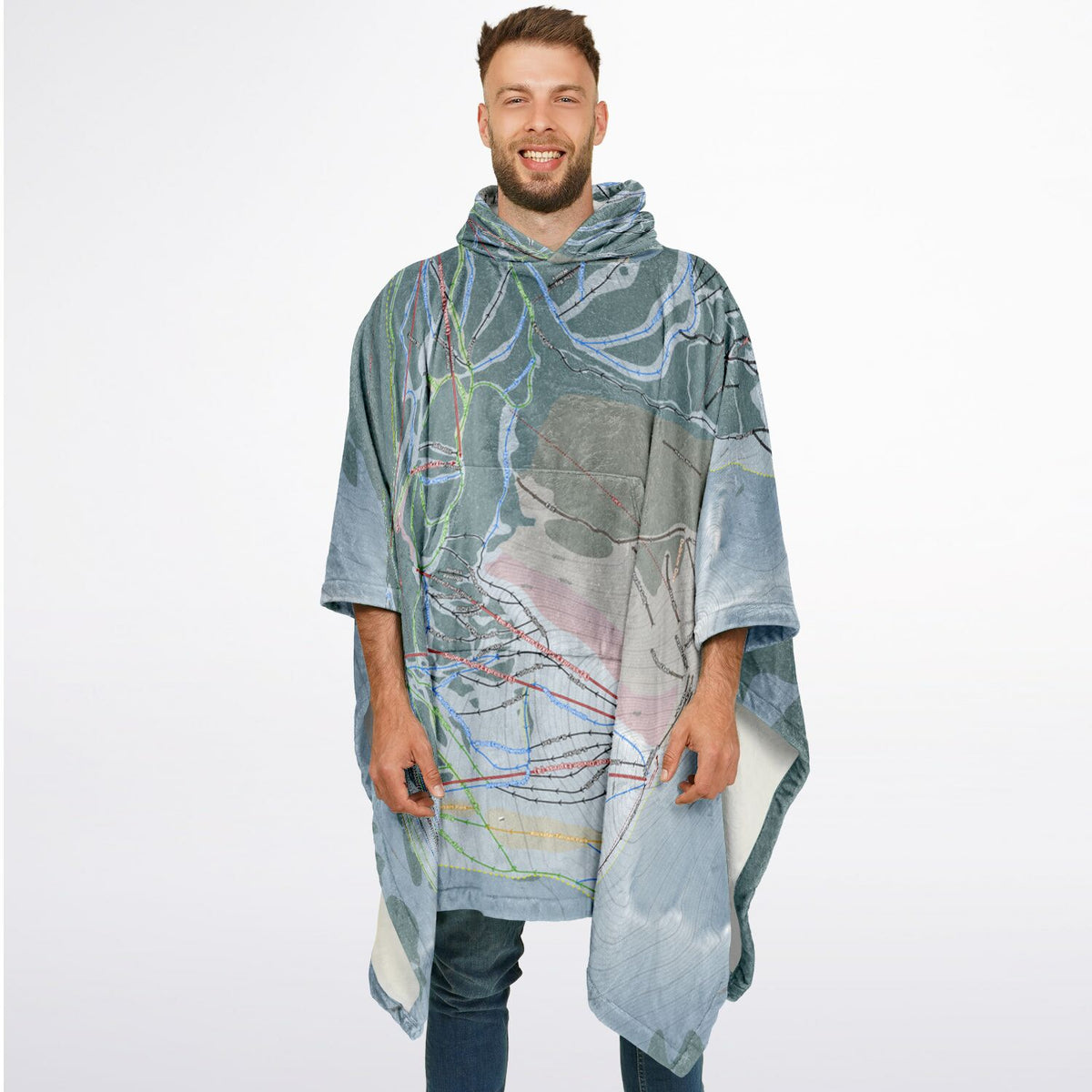 Banff Sunshine, Alberta Ski Resort Map Flannel Blanket Poncho