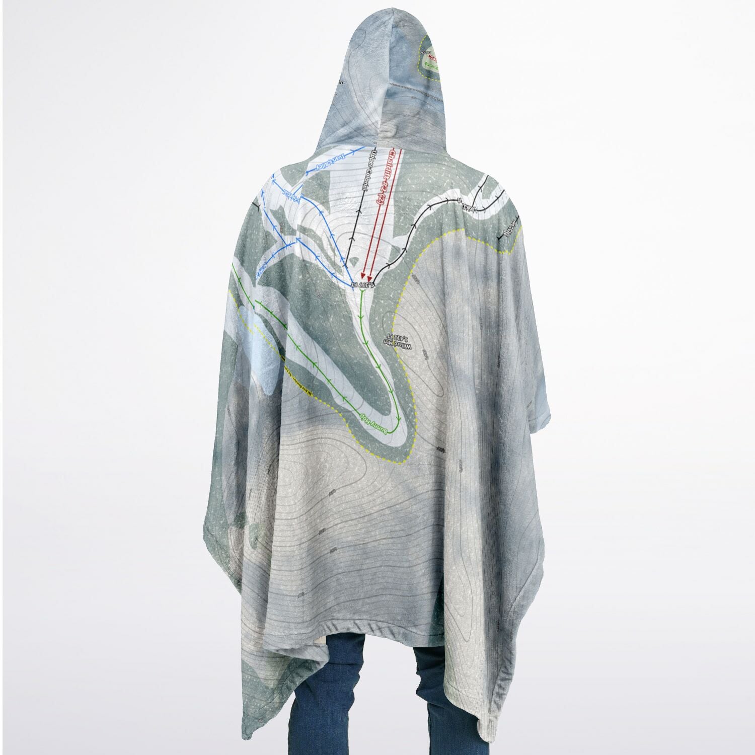 Willard Mountain, New York Ski Resort Map Flannel Blanket Poncho