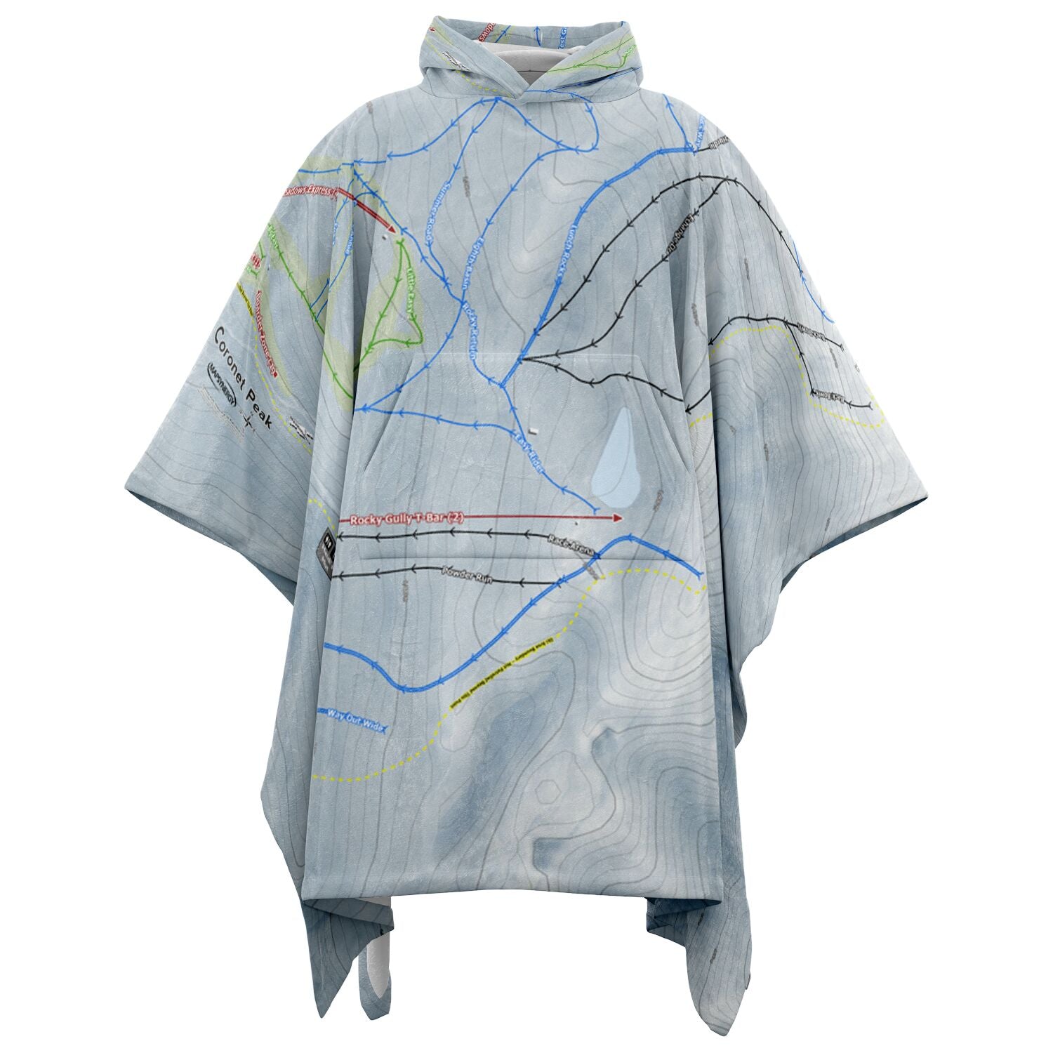 Coronet Peak, New Zealand Ski Resort Map Flannel Blanket Poncho - Powderaddicts