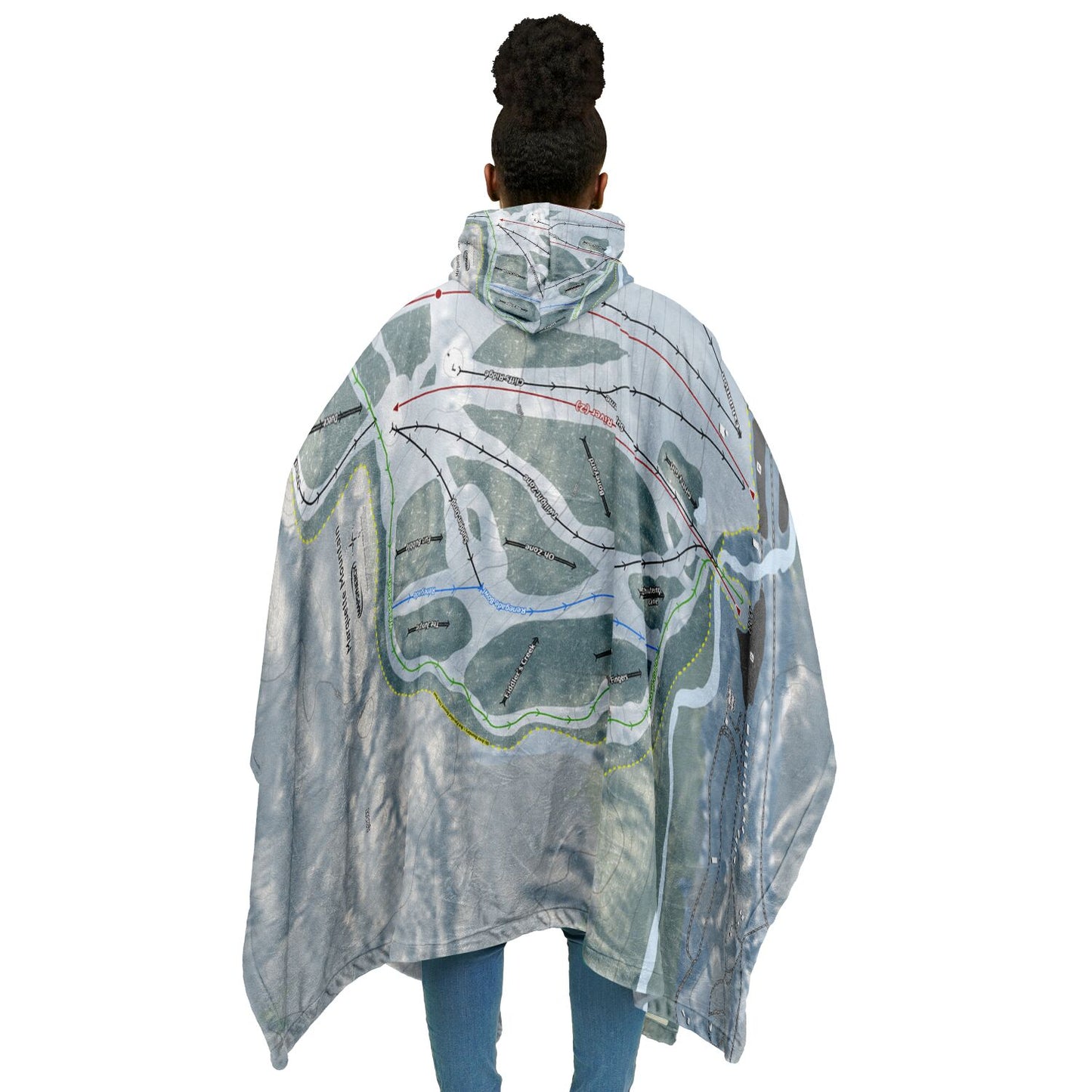 Mont Ripley, Michigan Ski Resort Map Flannel Blanket Poncho
