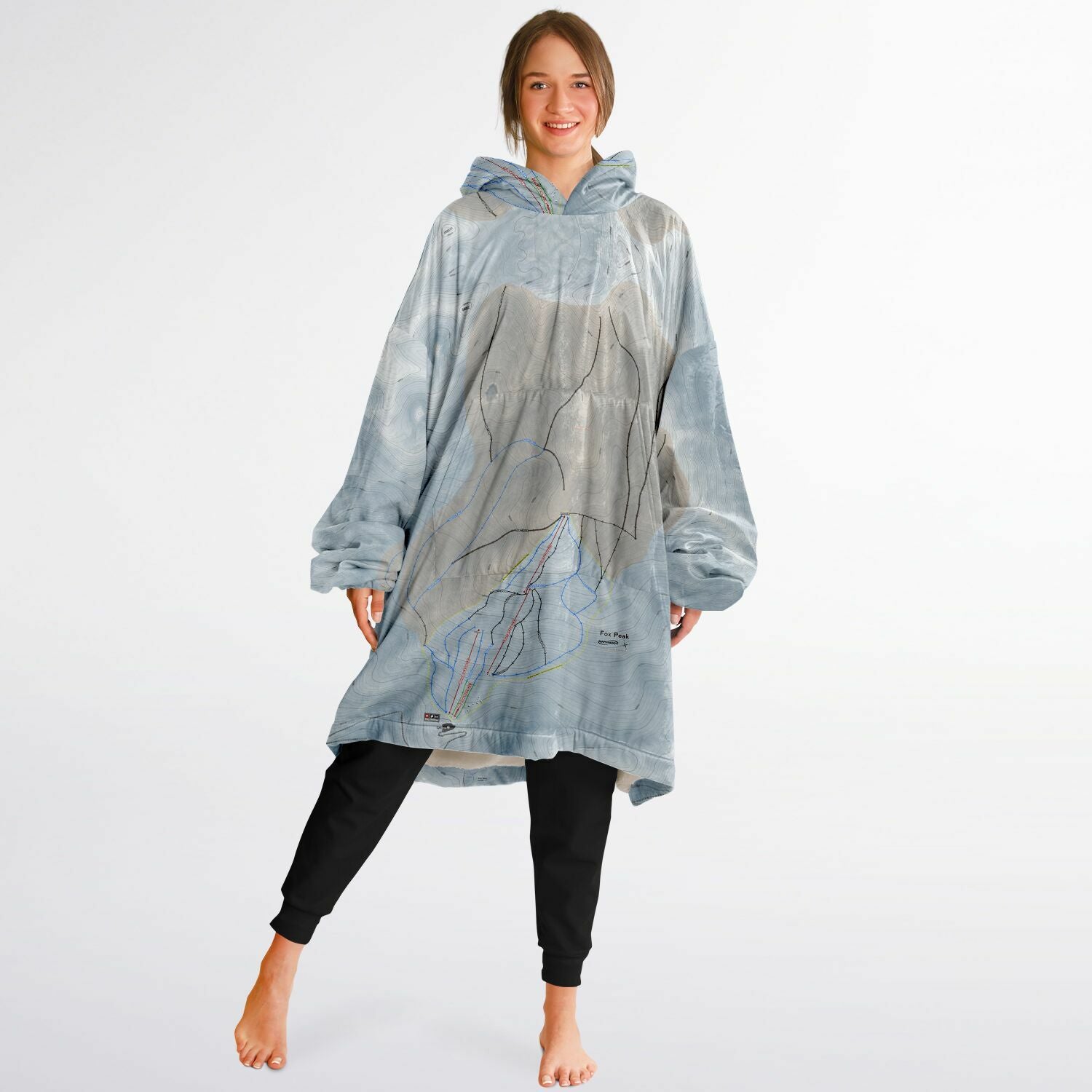 Fox Peak, New Zealand Ski Trail Map - Snug Hoodie - Powderaddicts
