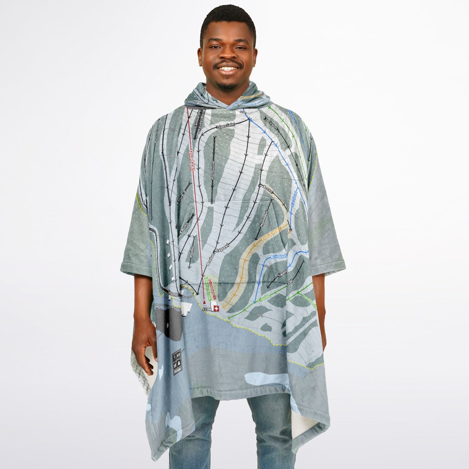 Mont Adstock, Quebec Ski Resort Map Flannel Blanket Poncho