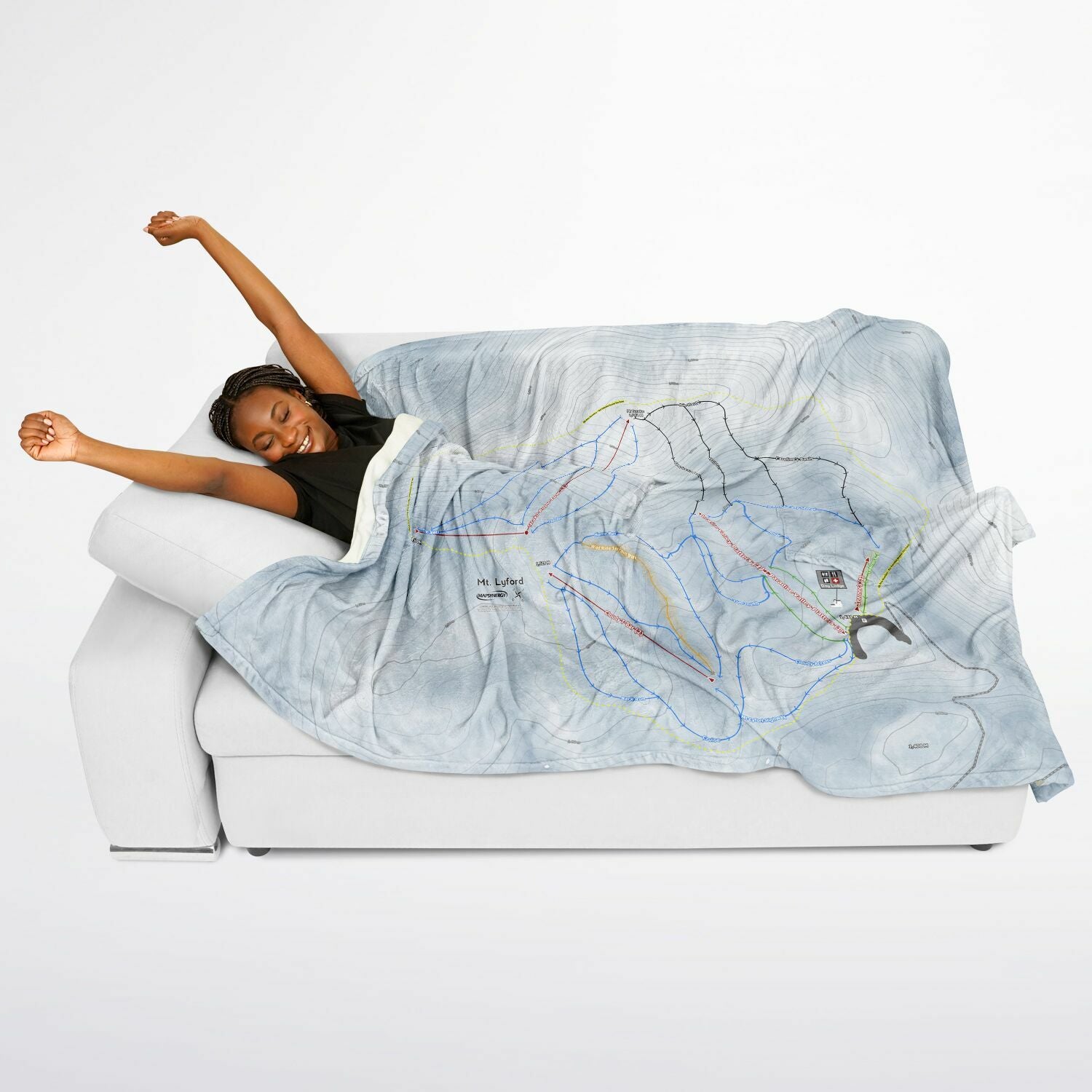 Mt Lyford, New Zealand Ski Resort Map Flannel Blanket Poncho - Powderaddicts