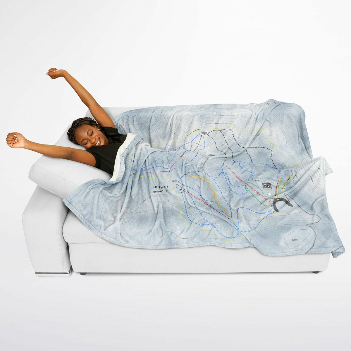 Mt Lyford, New Zealand Ski Resort Map Flannel Blanket Poncho