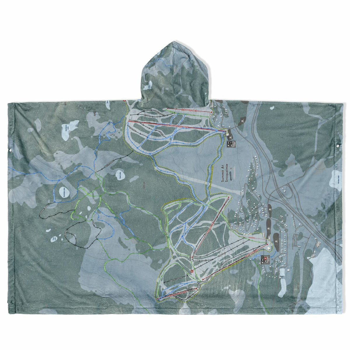 Summit At Snoqualmie, Washington Ski Resort Map Flannel Blanket Poncho
