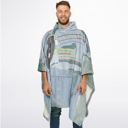 Maple Ski Ridge, New York Ski Resort Map Flannel Blanket Poncho
