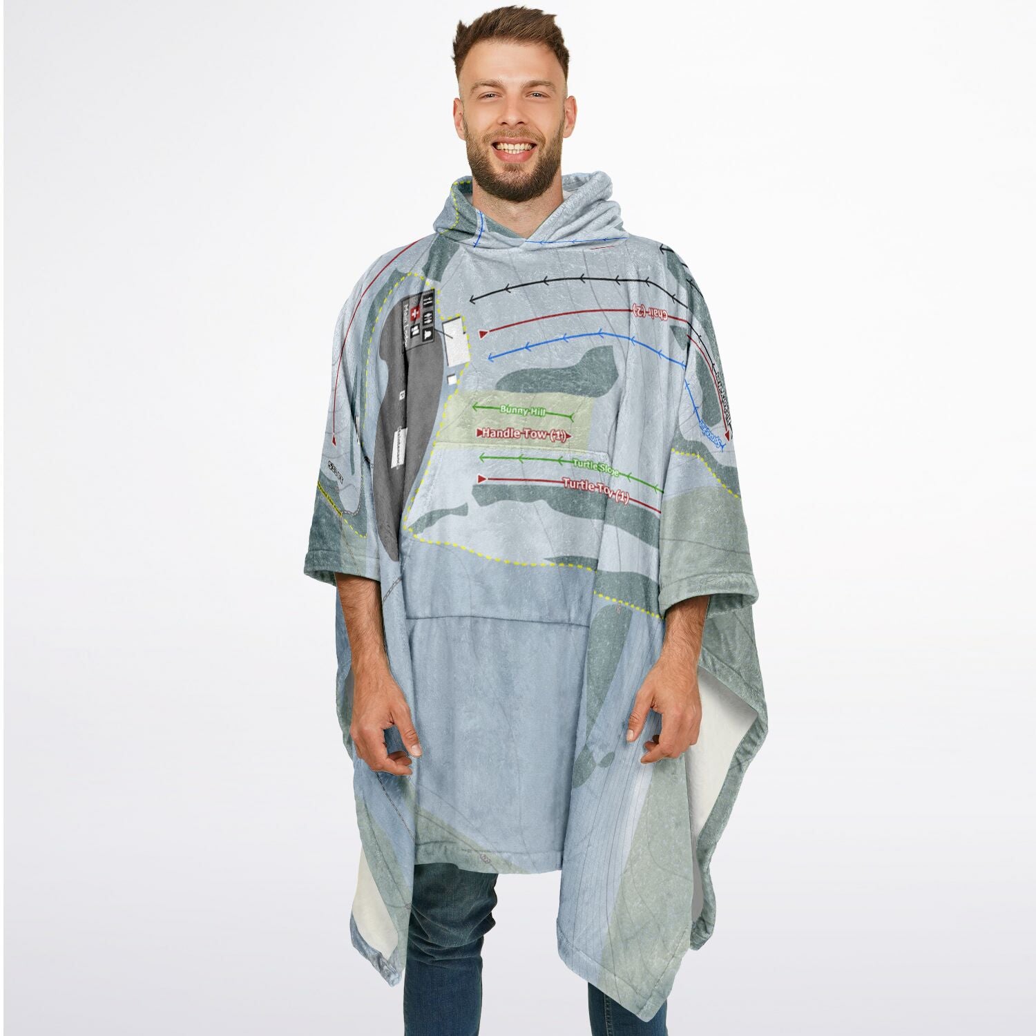 Maple Ski Ridge, New York Ski Resort Map Flannel Blanket Poncho