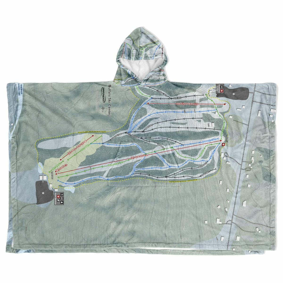 Buffalo Ski Center, New York Ski Resort Map Flannel Blanket Poncho