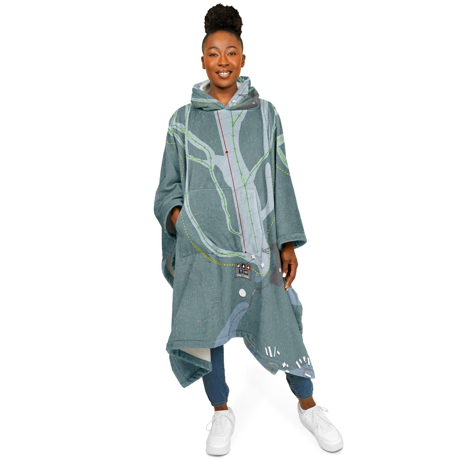 Wapiti Ski Club, British Columbia Ski Resort Map Flannel Blanket Poncho