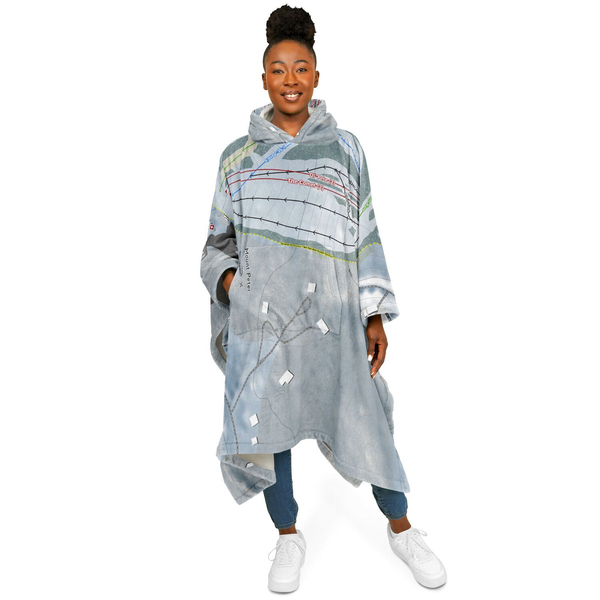 Mount Peter, New York Ski Resort Map Flannel Blanket Poncho