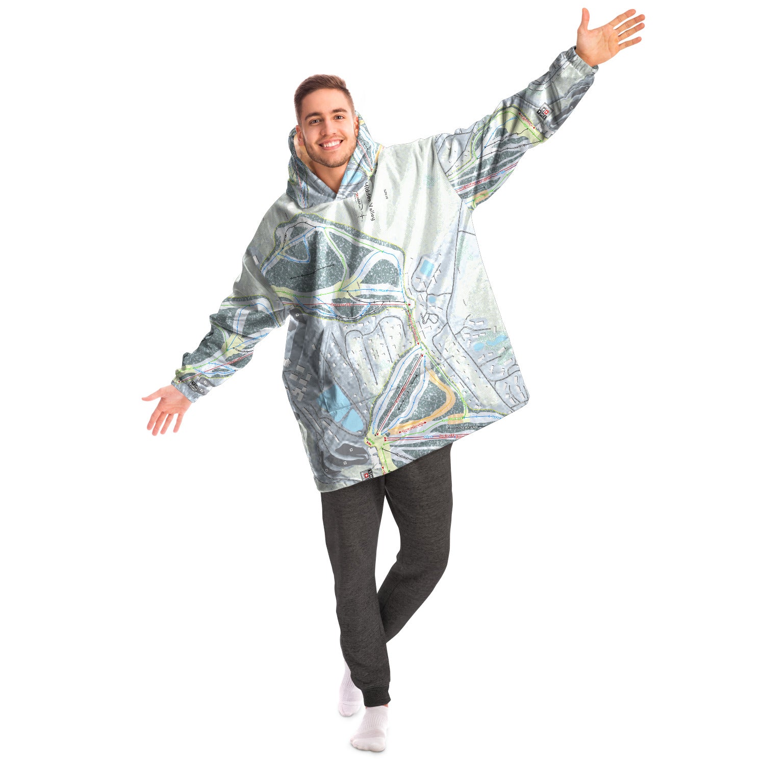 Hidden Valley, Pennsylvania Ski Trail Map Snug Hoodie - Powderaddicts
