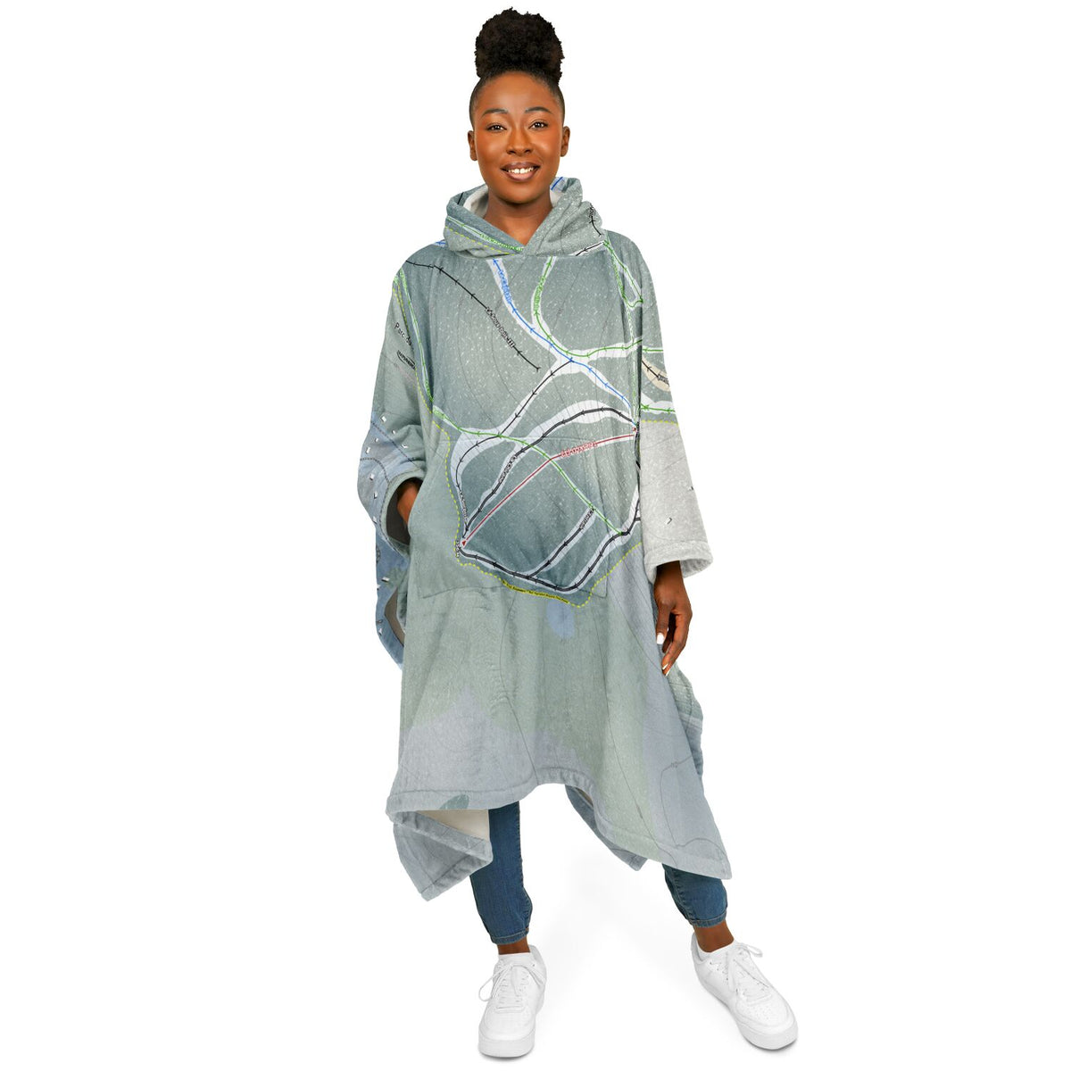 Parc Du Mont-Comi, Quebec Ski Resort Map Flannel Blanket Poncho