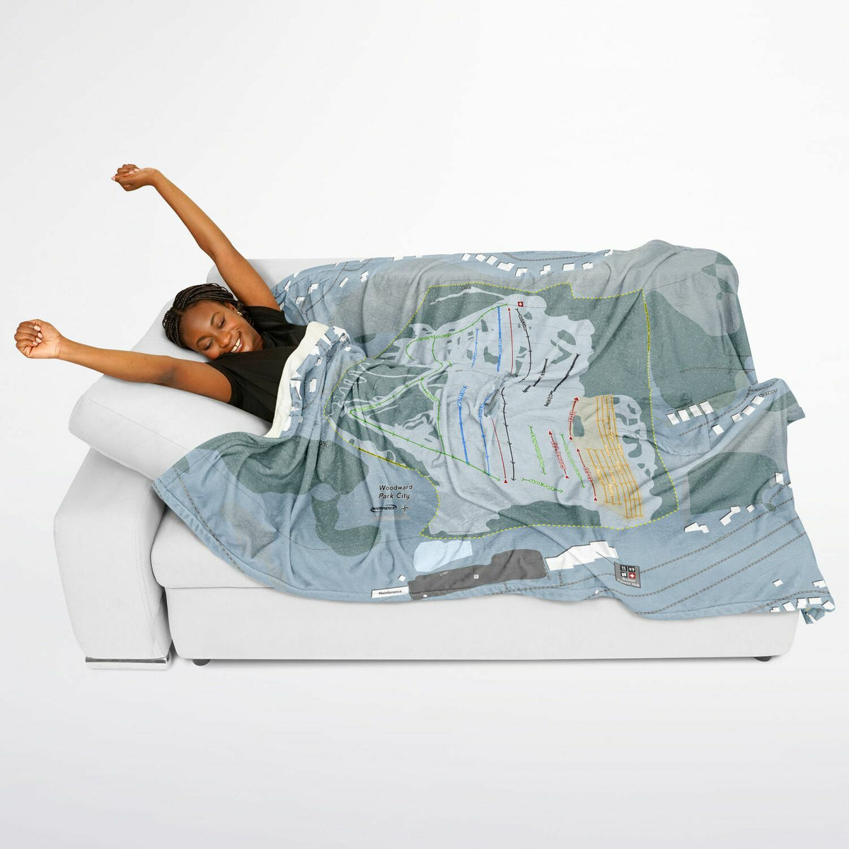 Woodward Park City, Utah Ski Resort Map Flannel Blanket Poncho