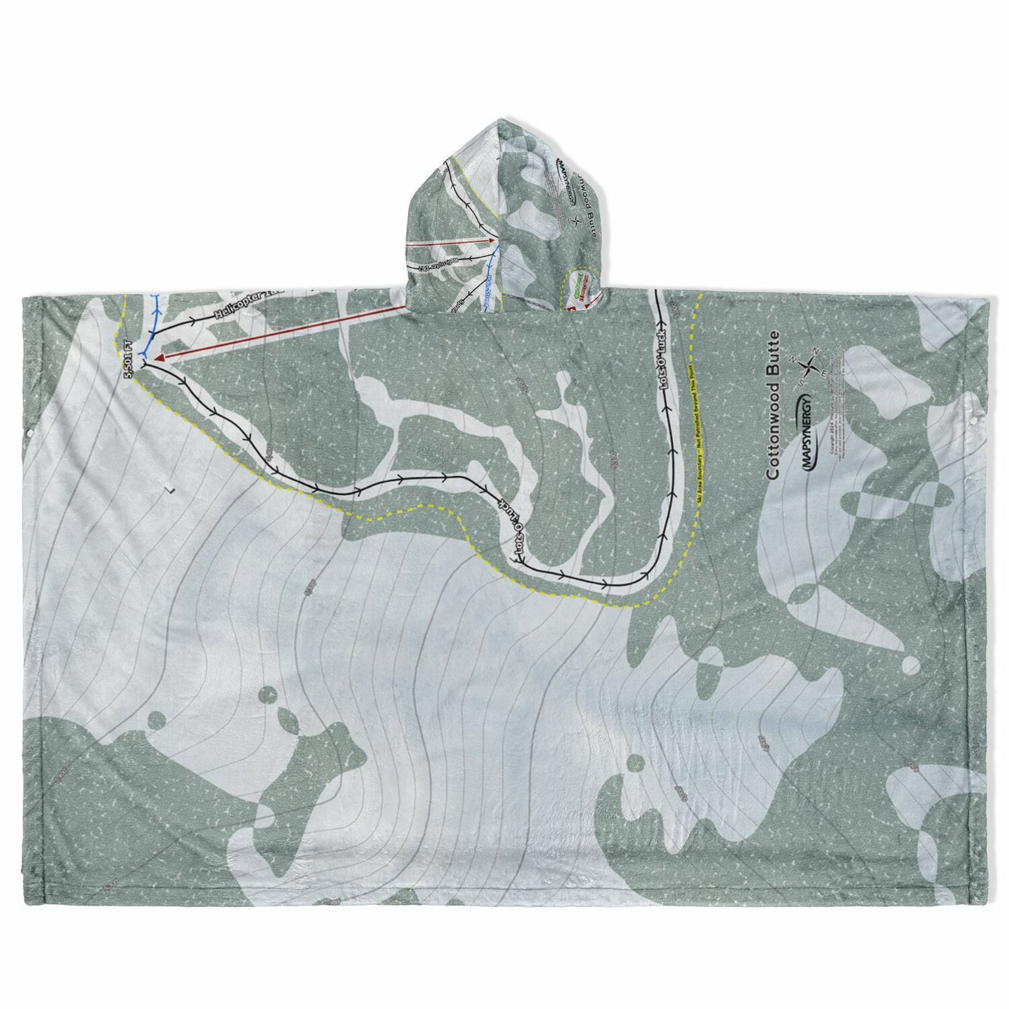 Cottonwood Butte, Idaho Ski Resort Map Flannel Blanket Poncho