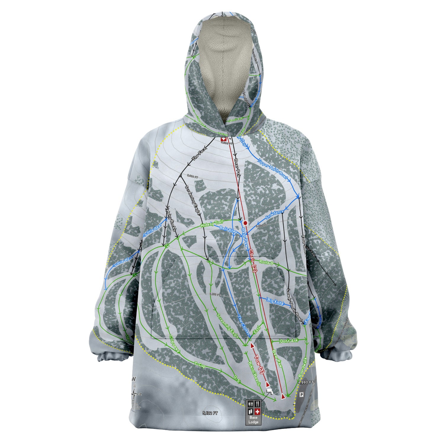 Bear Paw, Montana Ski Trail Map Snug Hoodie