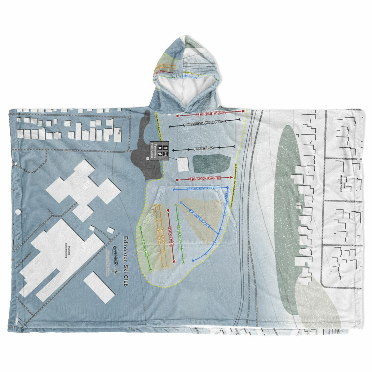 Edmonton Ski Club, Alberta Ski Resort Map Flannel Blanket Poncho