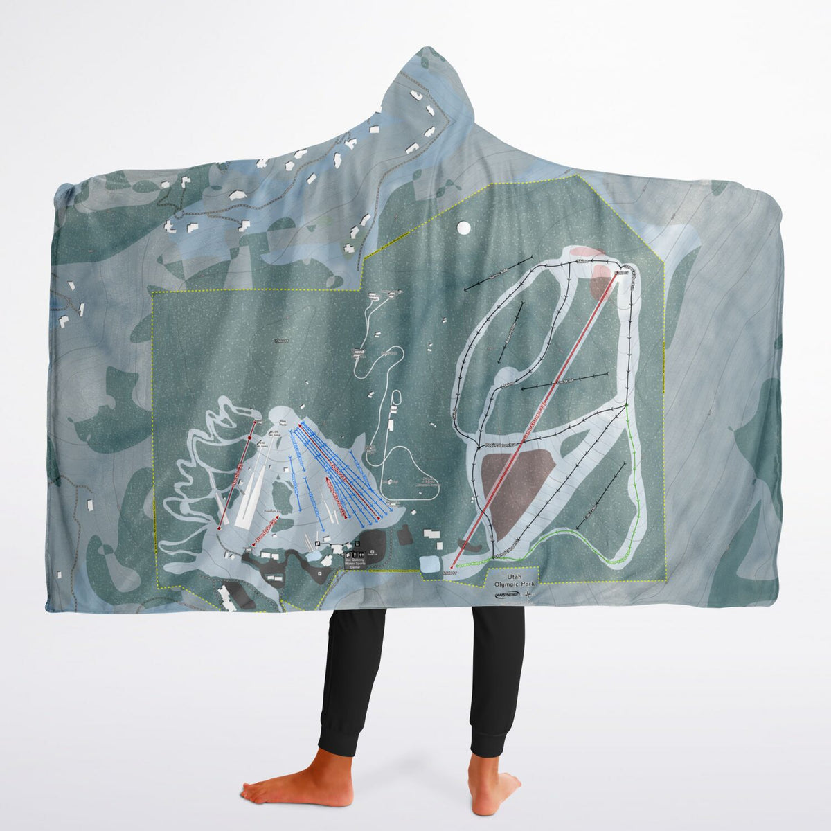 Utah Olympic Park, Utah Ski Trail Map - Youth Hooded Blanket